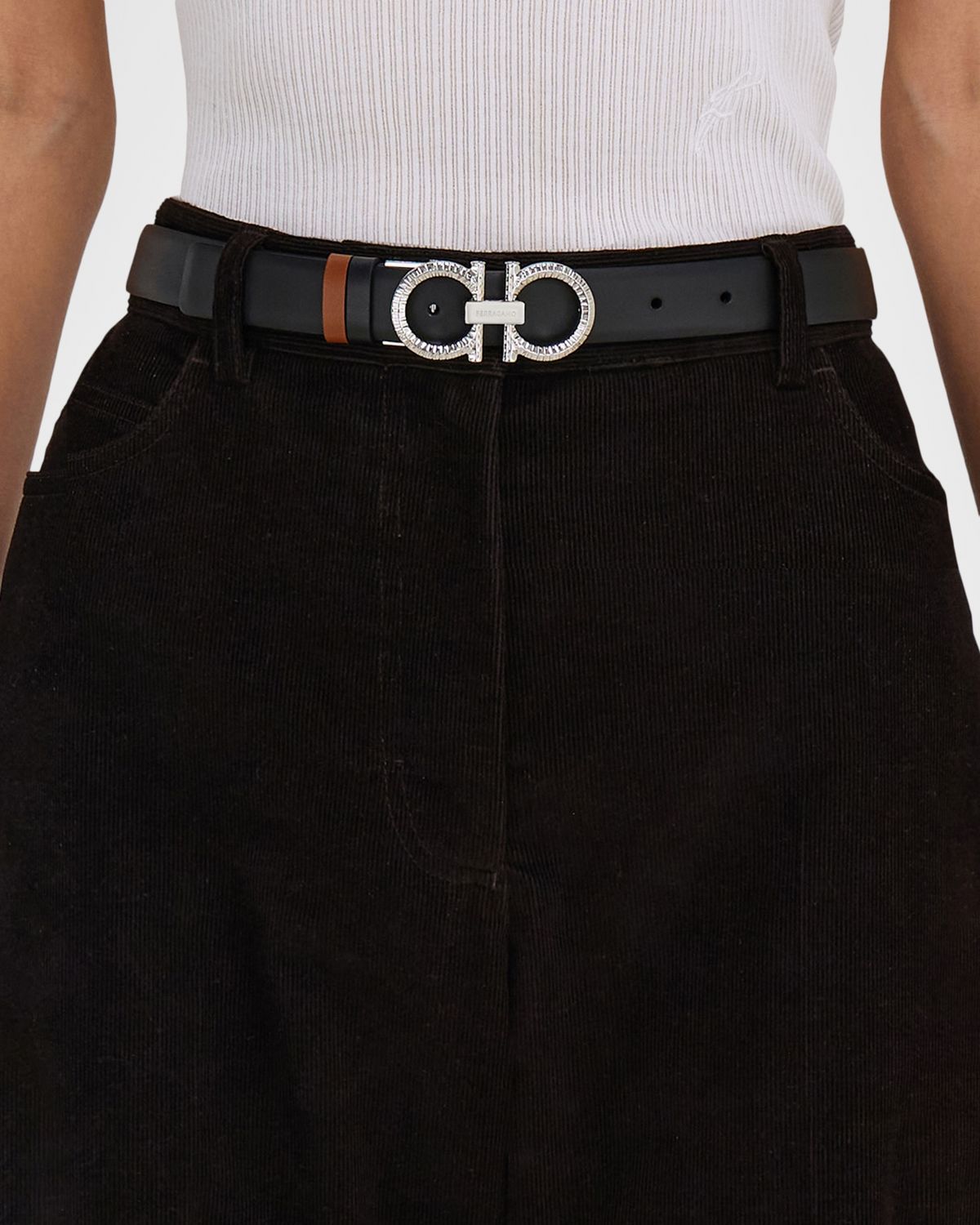Ferragamo Donna Reversible Leather Double Gancini Belt