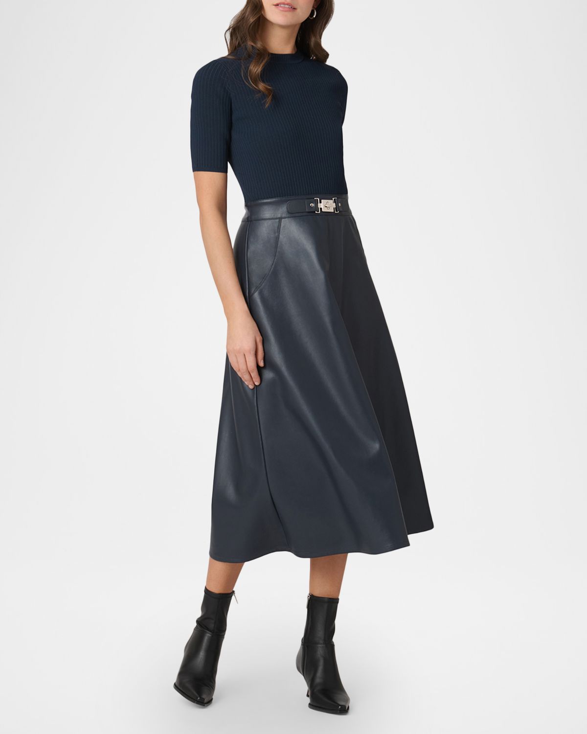 Shoshanna Angela Rib Knit & Faux Leather Midi Dress | Thumbnail 4