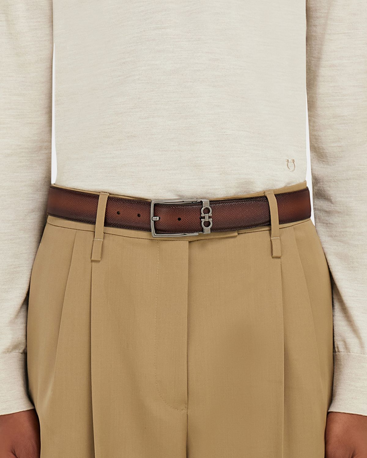 Ferragamo Men's Mini Gancio Reversible Leather Belt