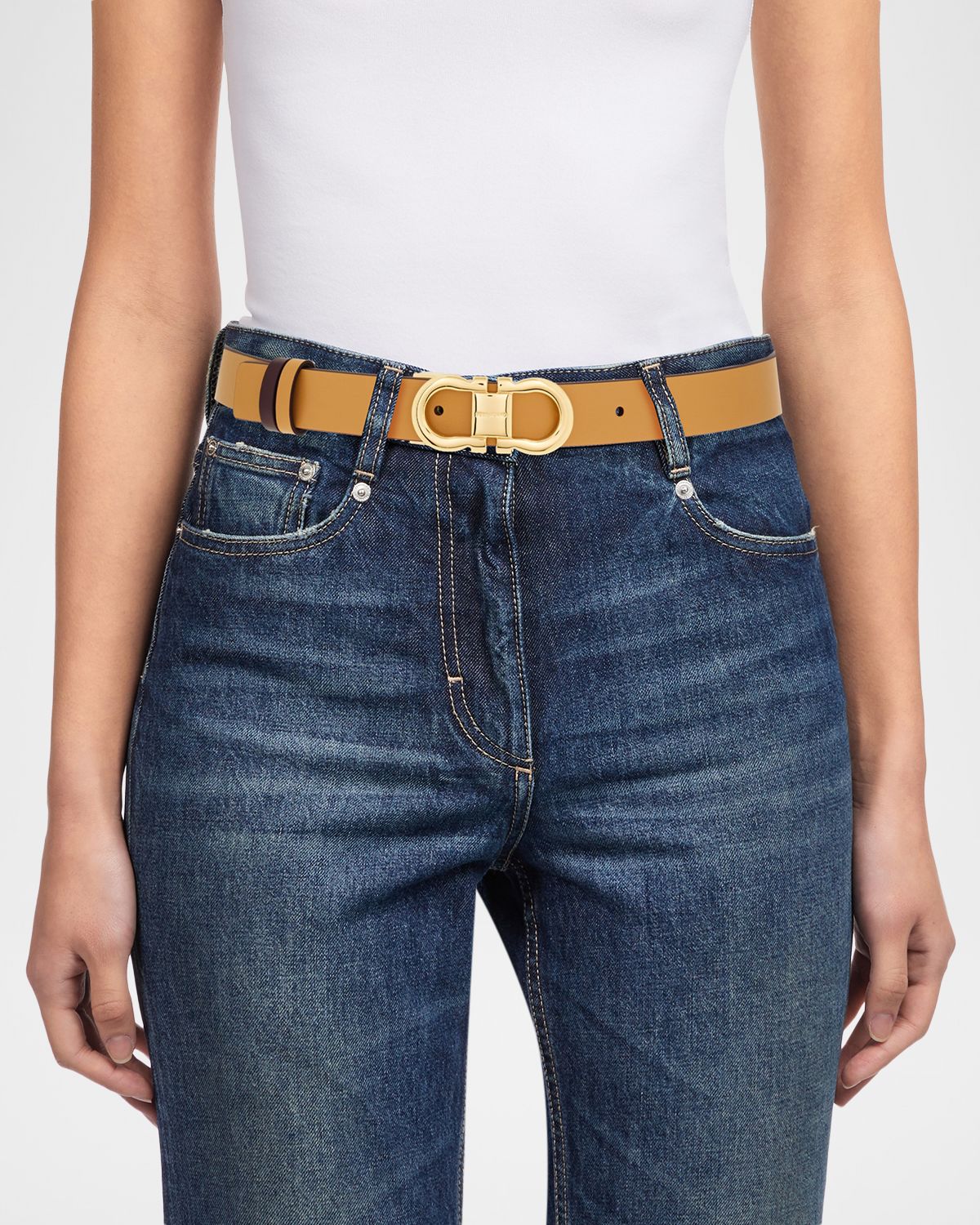 Ferragamo Donna Reversible Leather Double Gancini Belt