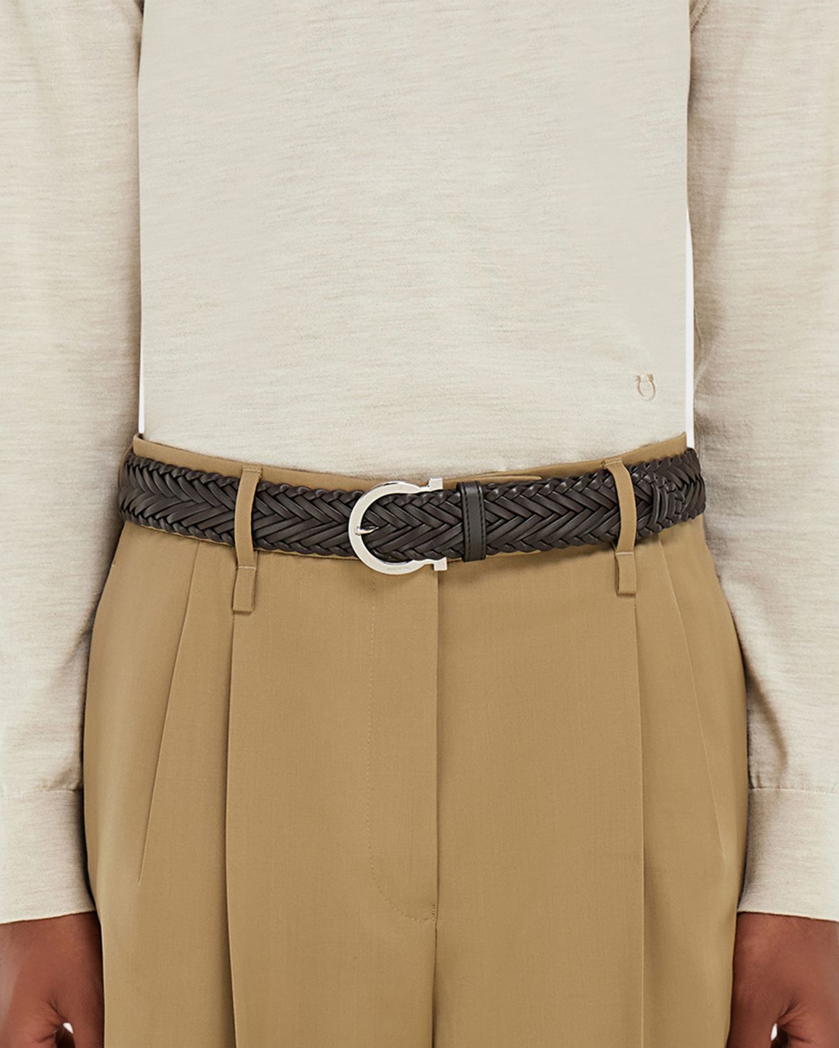 Ferragamo Men's Gancini-Buckle Woven Leather Belt