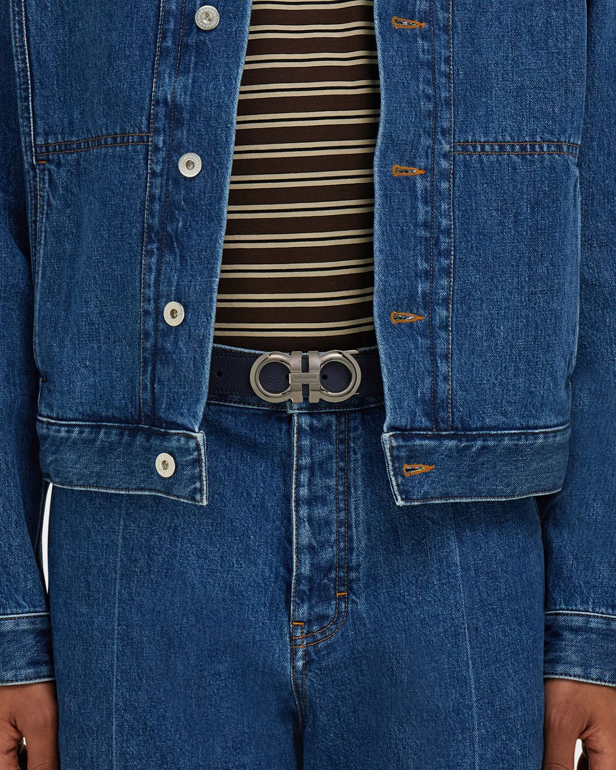 Ferragamo Men 's Double Gancini Reversible Leather Belt