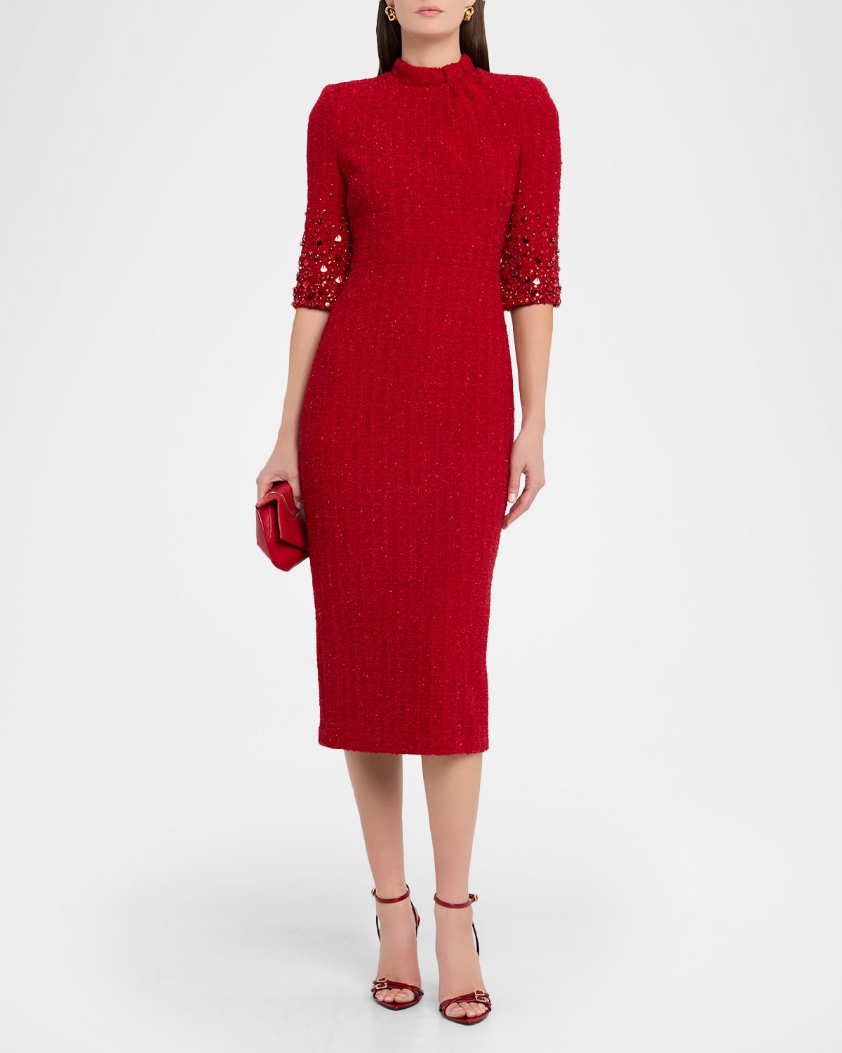 Badgley Mischka Mock-Neck Beaded Shimmer Tweed Midi Dress | Thumbnail 5 Badgley Mischka Mock-Neck Beaded Shimmer Tweed Midi Dress | Thumbnail 5