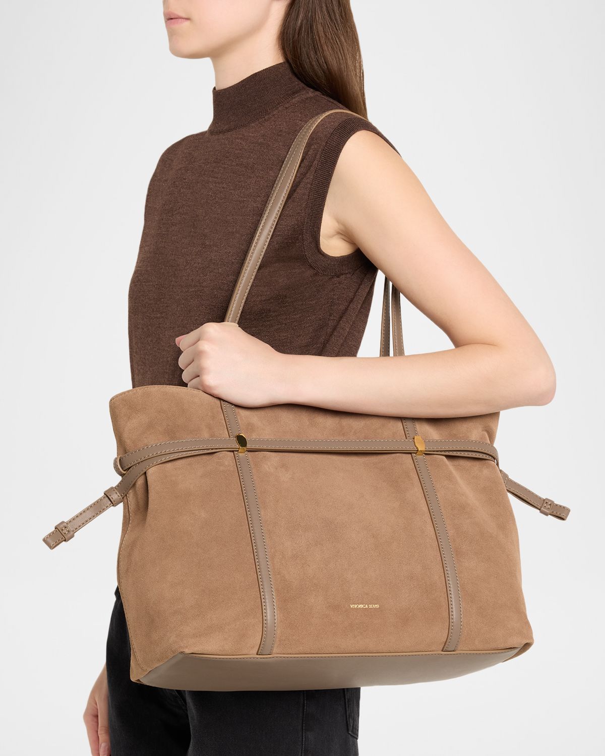 Veronica Beard Lasso Belted Suede Tote Bag