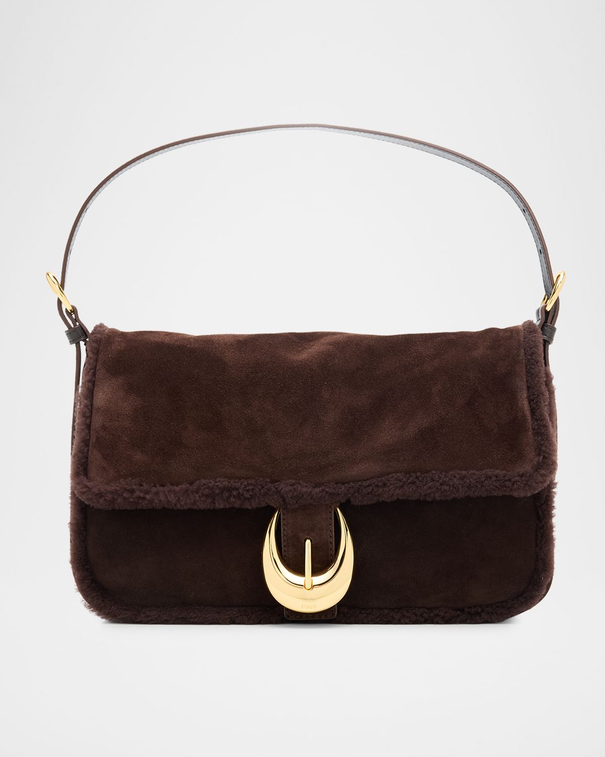 STAUD Harlow Medium Shearling-Trim Suede Shoulder Bag