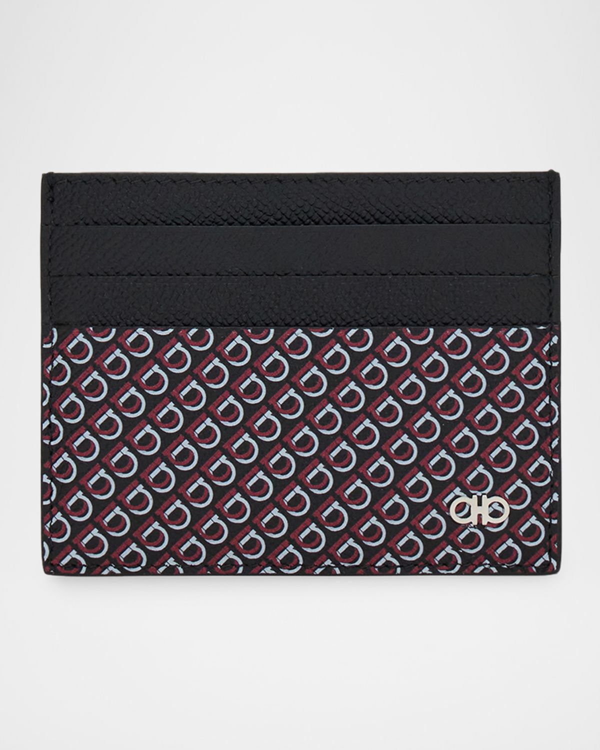 Ferragamo Men 's Micro Gancini Printed Leather Card Holder