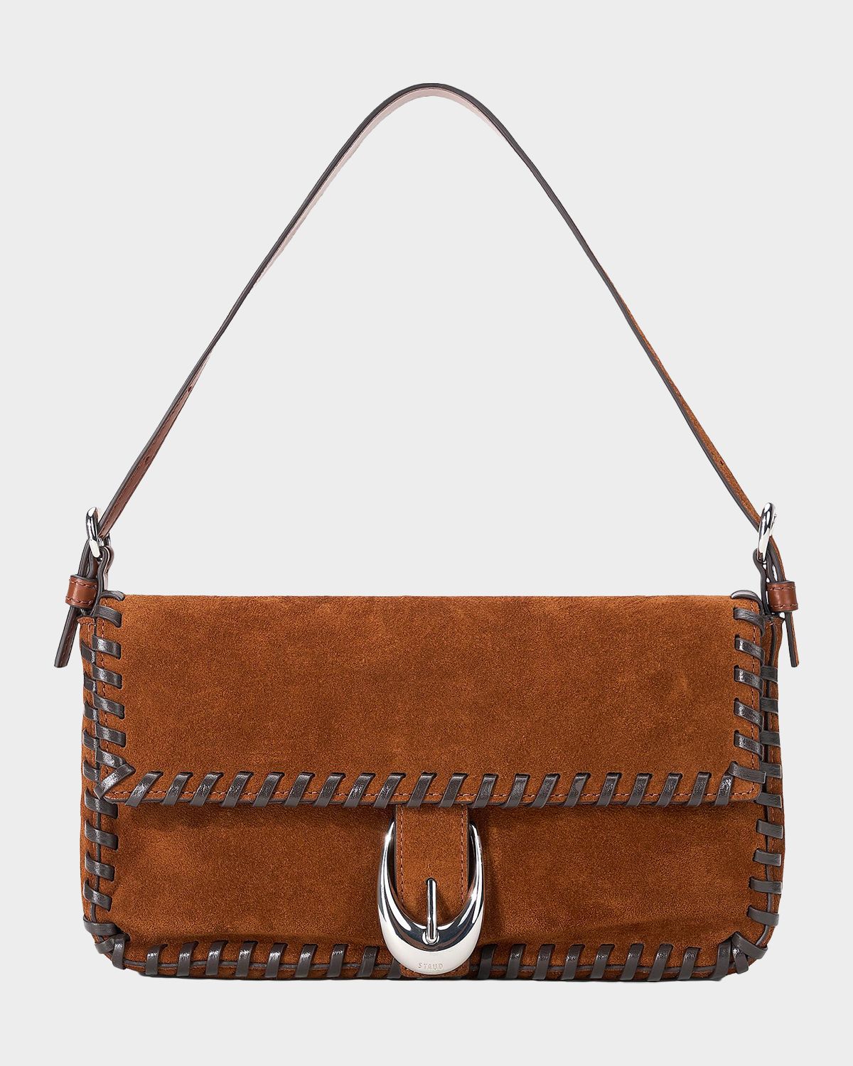 STAUD Harlow Whipstitch Suede Shoulder Bag