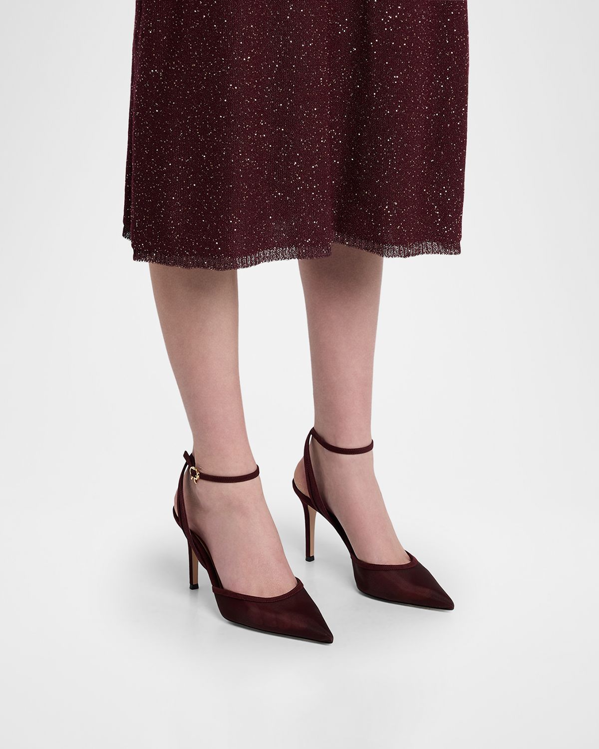 Gianvito Rossi Suede Organza Ankle-Strap Pumps | Thumbnail 6
