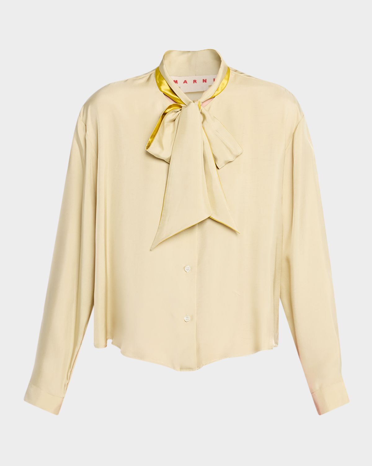Marni Bow Neck Satin Back Crepe Button-Down Shirt
