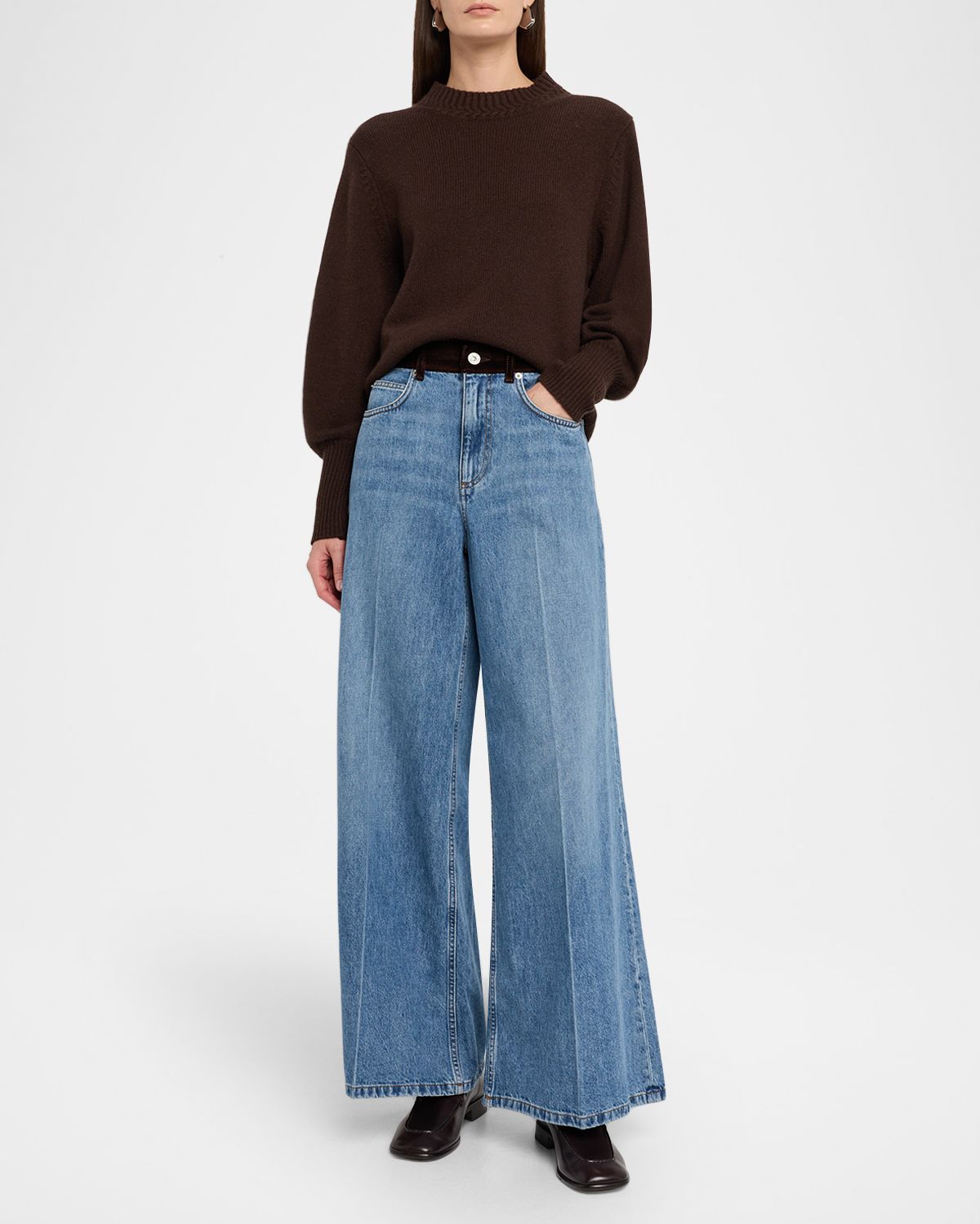 Marni Flower Patch Velvet-Waistband Wide-Leg Denim Trousers - Women's Clothing