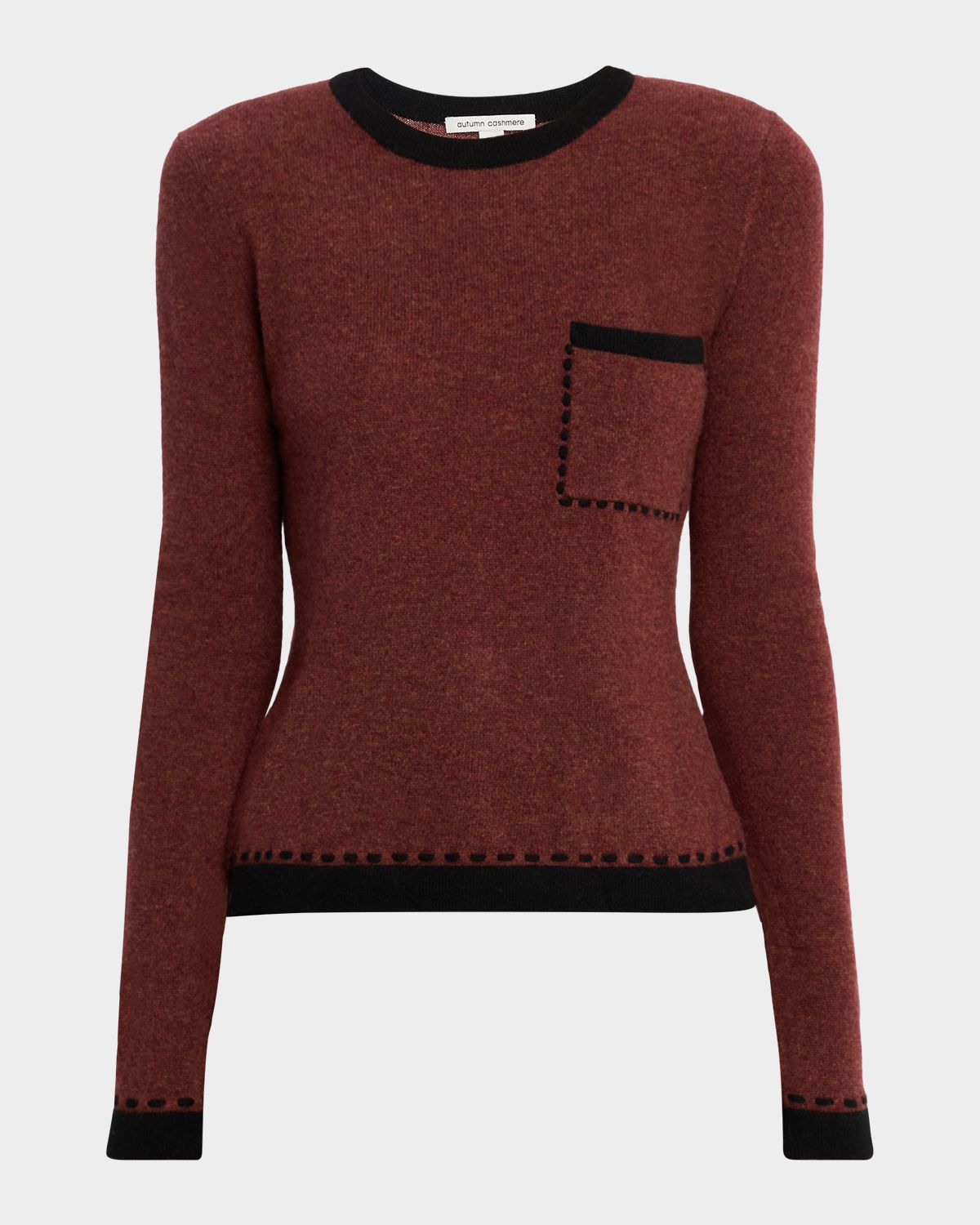 Autumn Cashmere Two-Tone Crewneck Cashmere Sweater