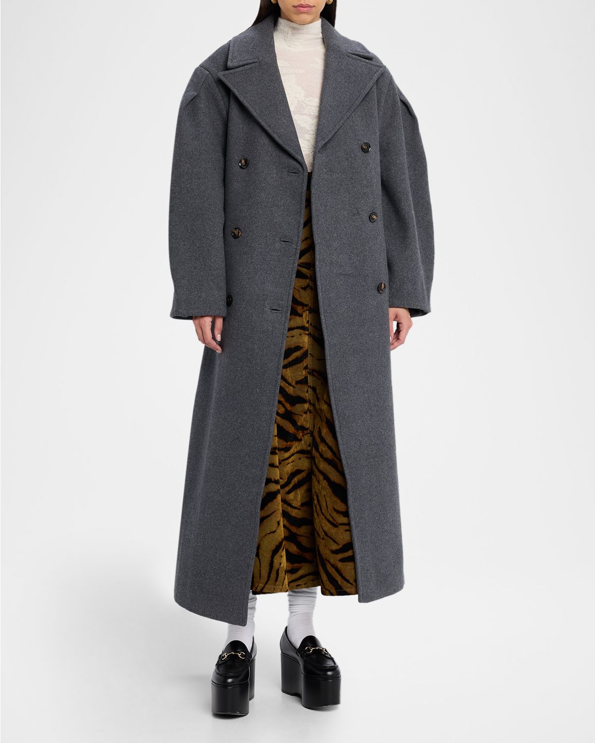 Ganni Oversized Puff-Sleeve Peacoat