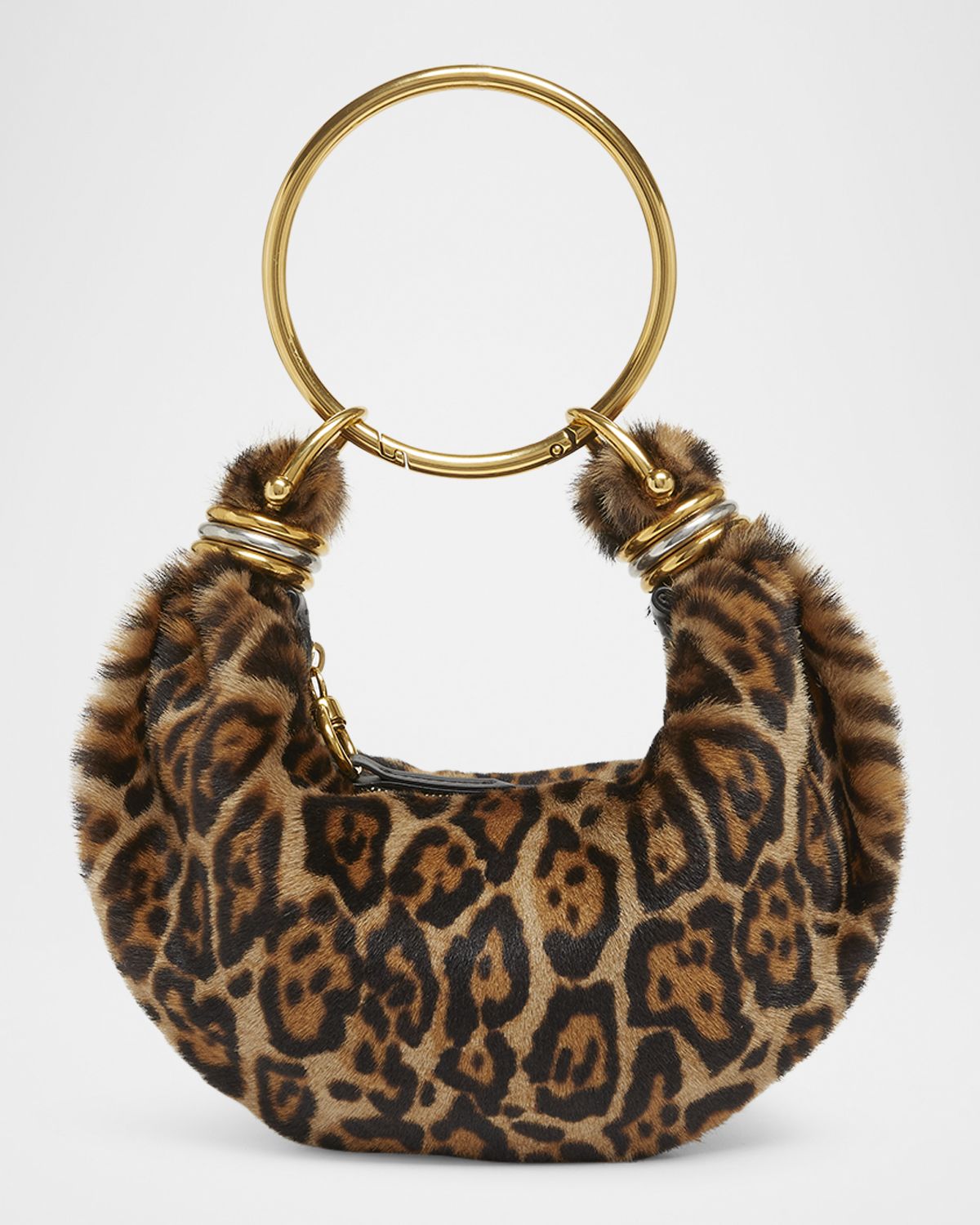 Chloe Bracelet Hobo Bag in Leopard-Print Shearling