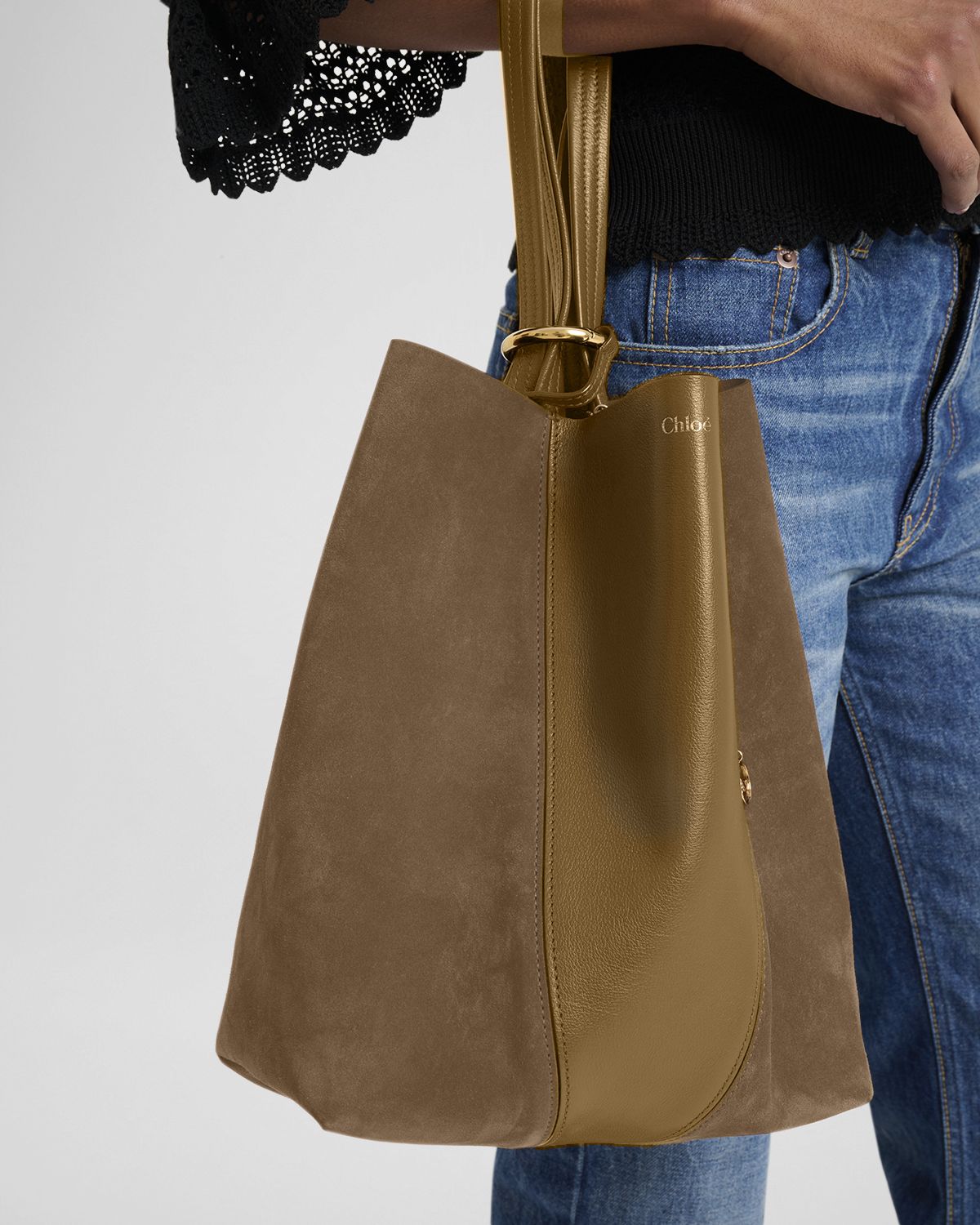 Chloe Spin Tote Bag in Grain Leather & Suede