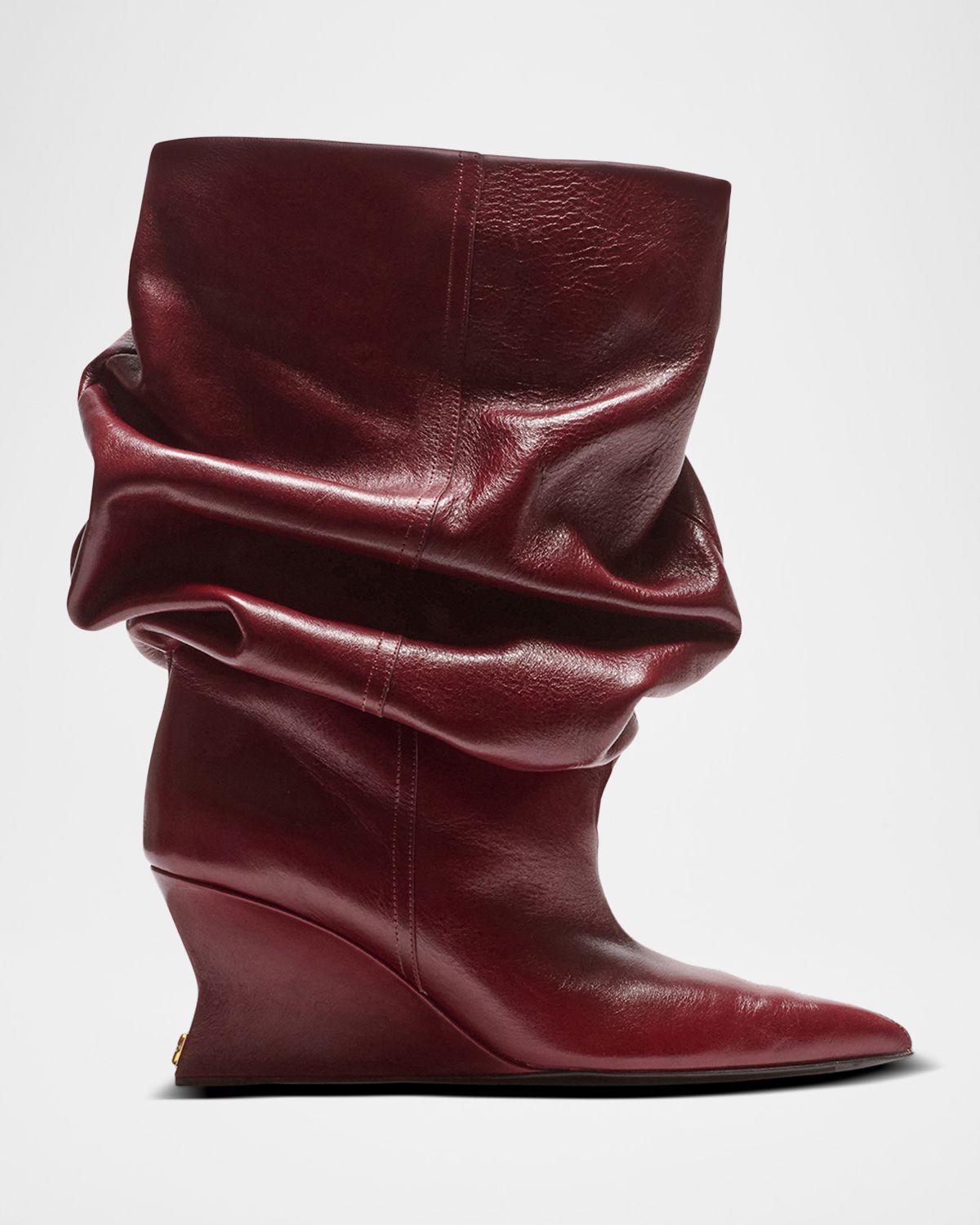 Balmain Draped Leather Wedge Ankle Boots