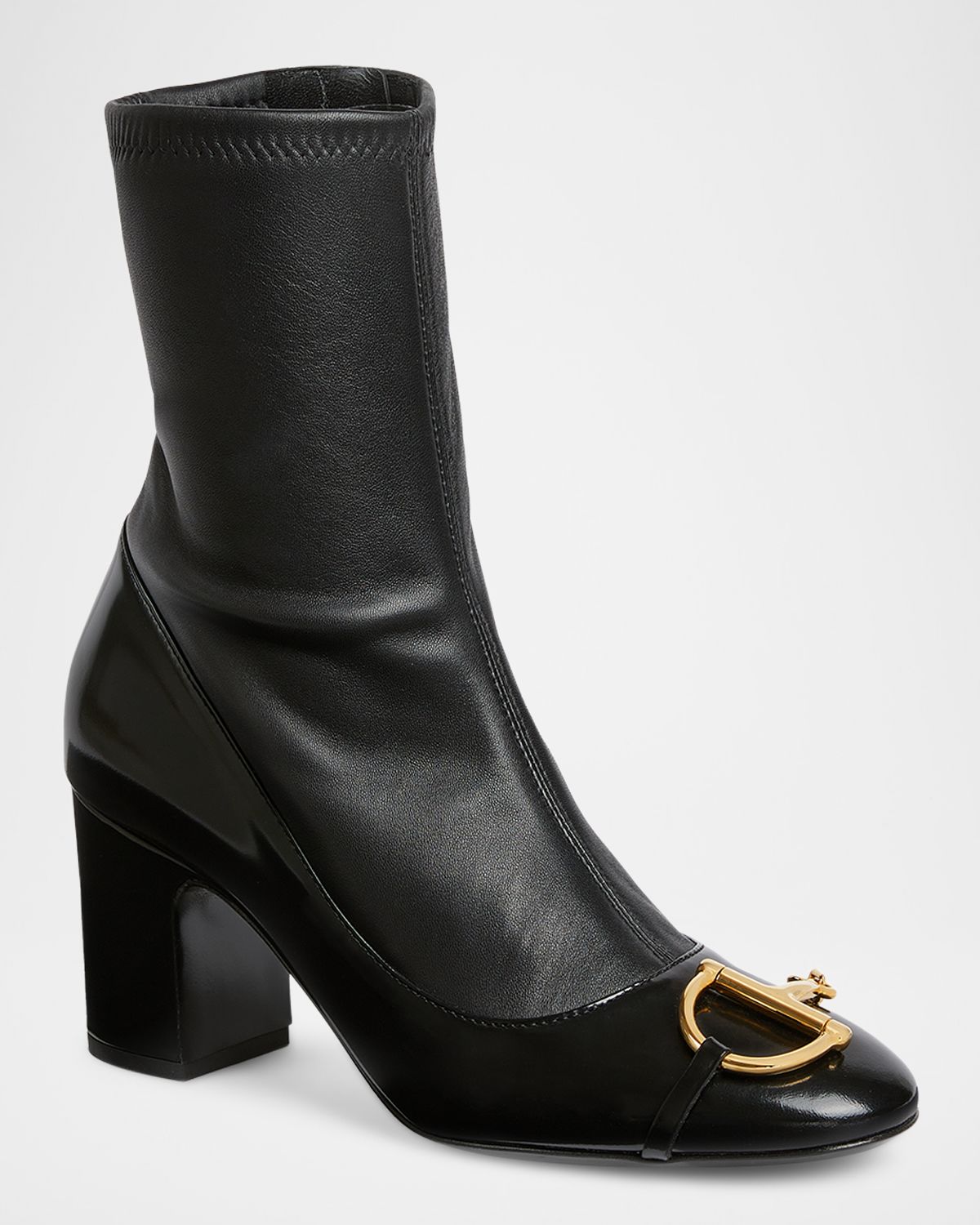 Gucci Alfa Horsebit Mixed Leather Ankle Boots
