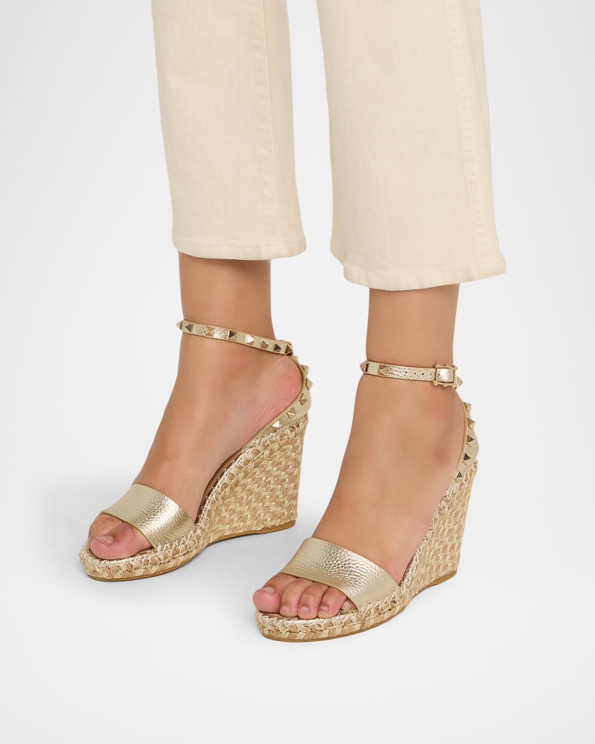 Valentino Garavani Rockstud Metallic Wedge Espadrille Sandals
