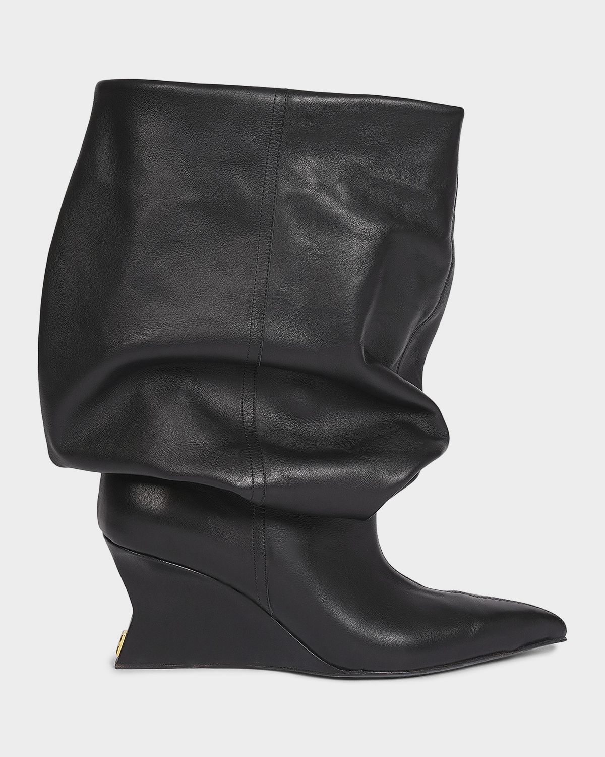 Balmain Scrunched Leather Wedge Ankle Boots
