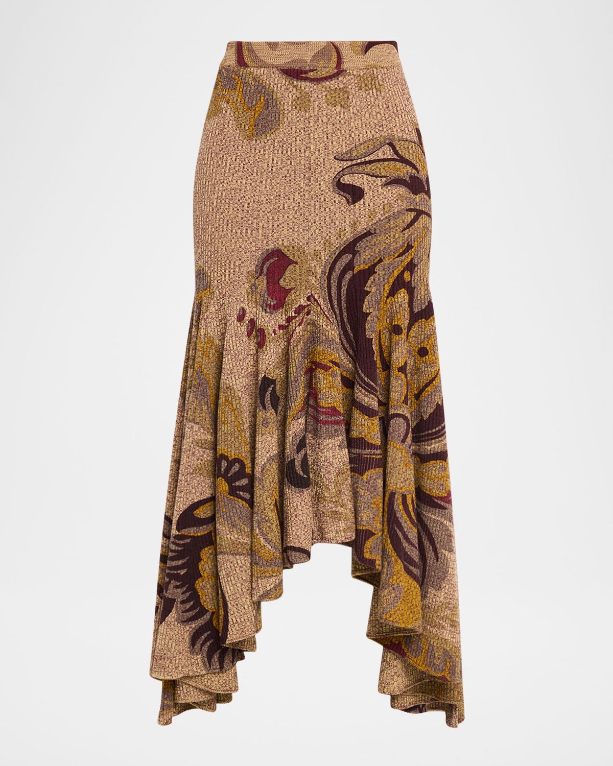 Etro Floral-Print Rib Knit Maxi Mermaid Skirt