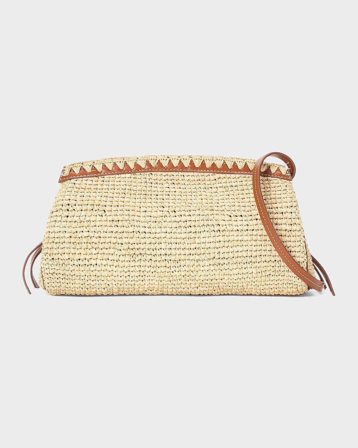 STAUD Maude Leather-Trim Raffia Clutch Bag