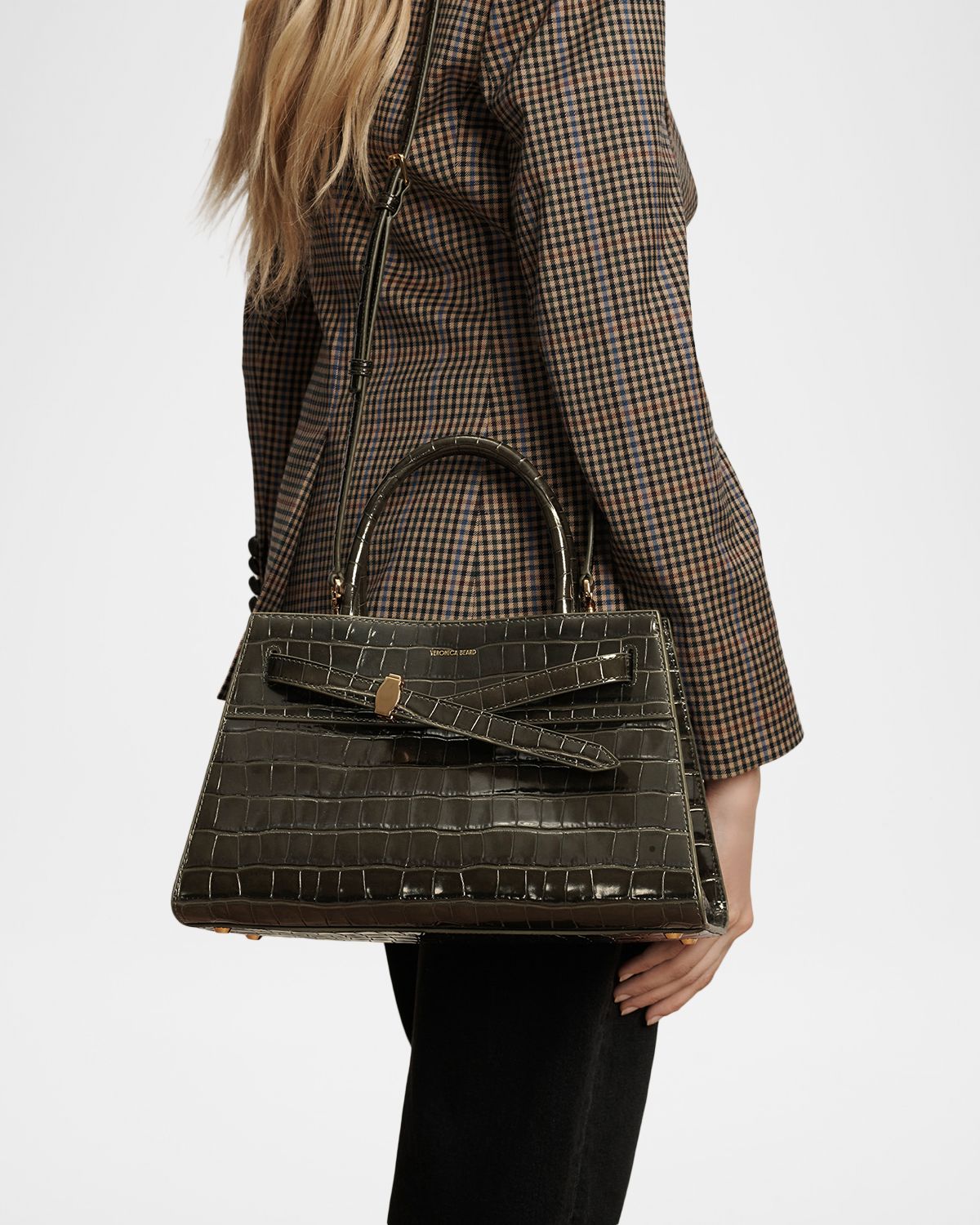 Veronica Beard Dash Croc-Embossed Leather Top-Handle Bag