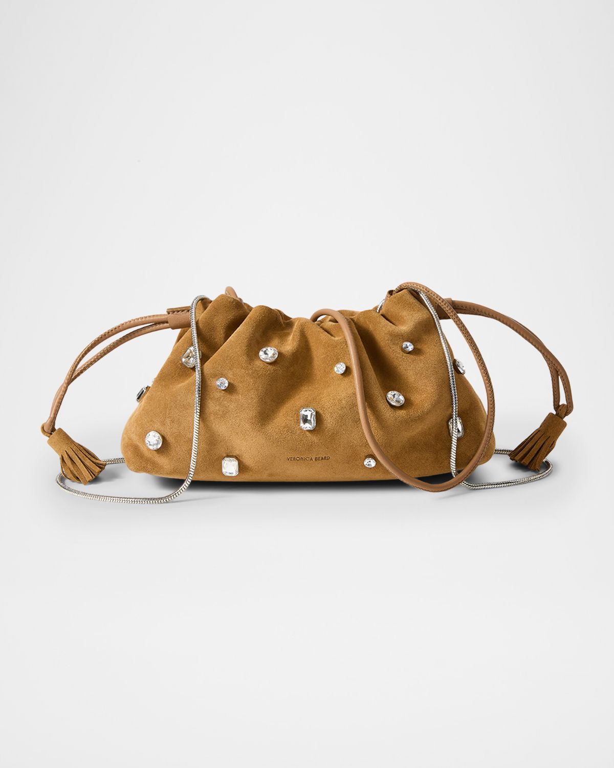 Veronica Beard Small Crystal-Studded Suede Clutch Bag
