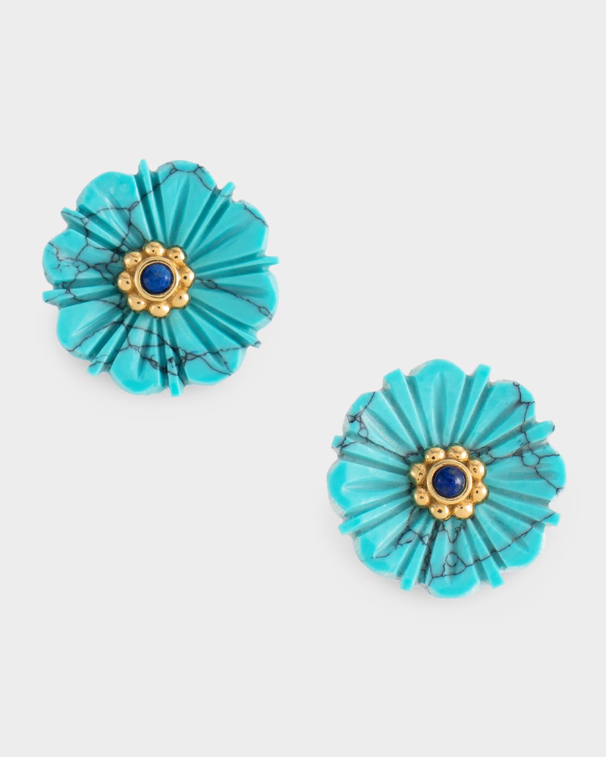 Anabel Aram Jewelry Milos Carved Stone Flower Stud Earrings, Turquoise
