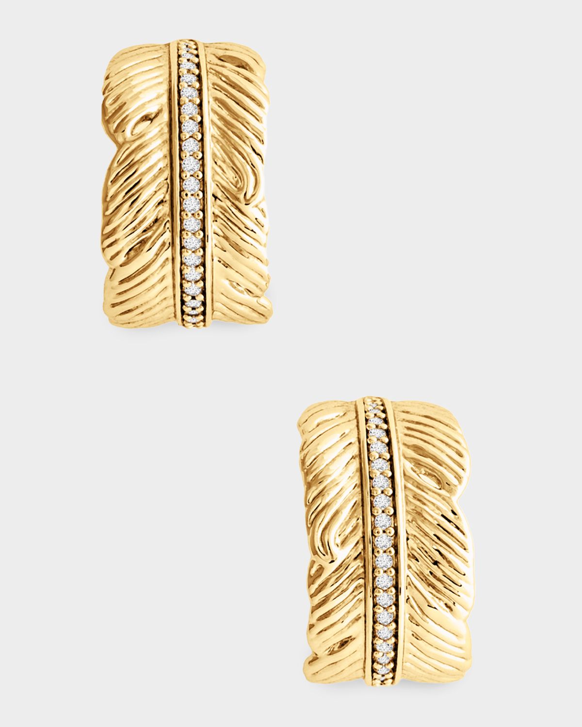 Anabel Aram Jewelry Feather Small Pave Hoop Earrings