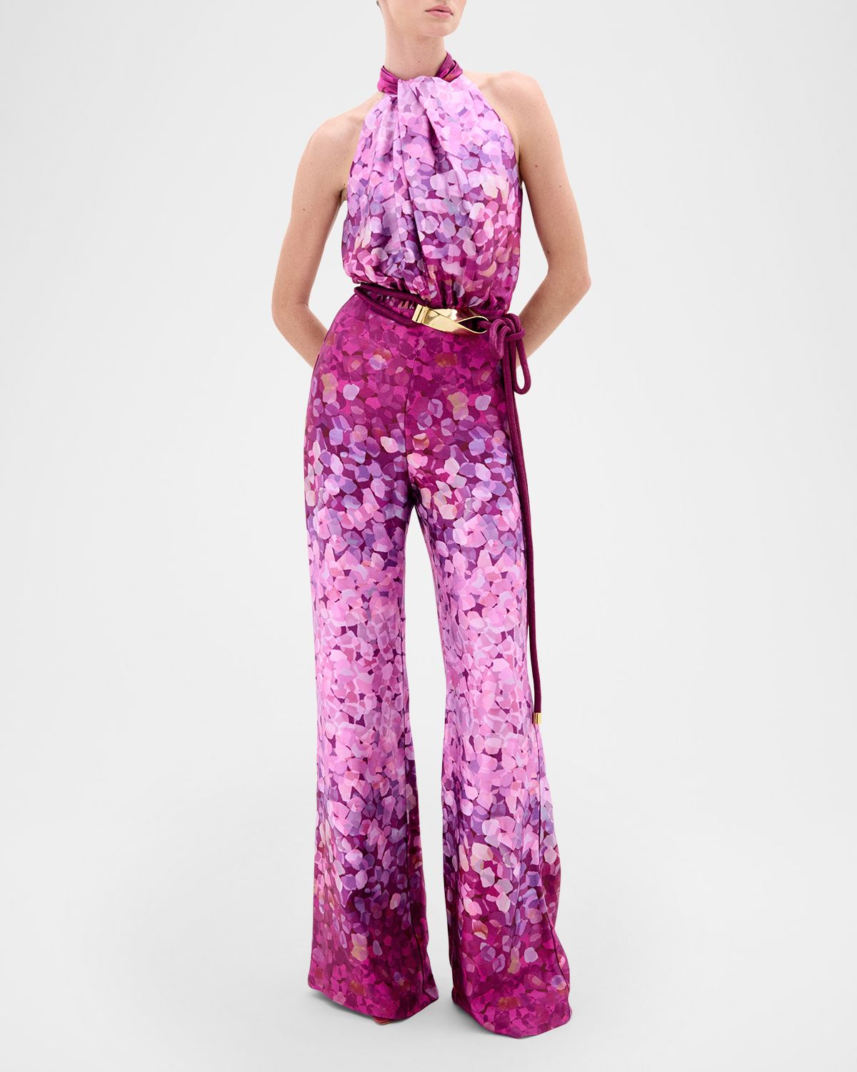 Silvia Tcherassi Abstract-Print Belted Halter Jumpsuit