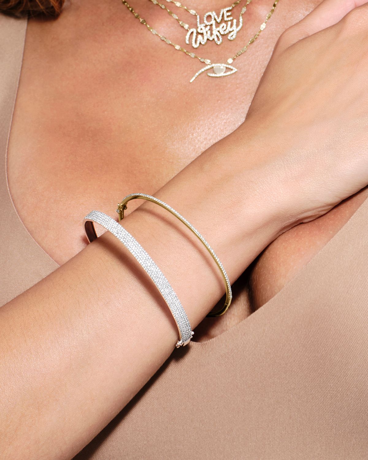 LANA Thin Diamond Hinge Bangle, 6"L