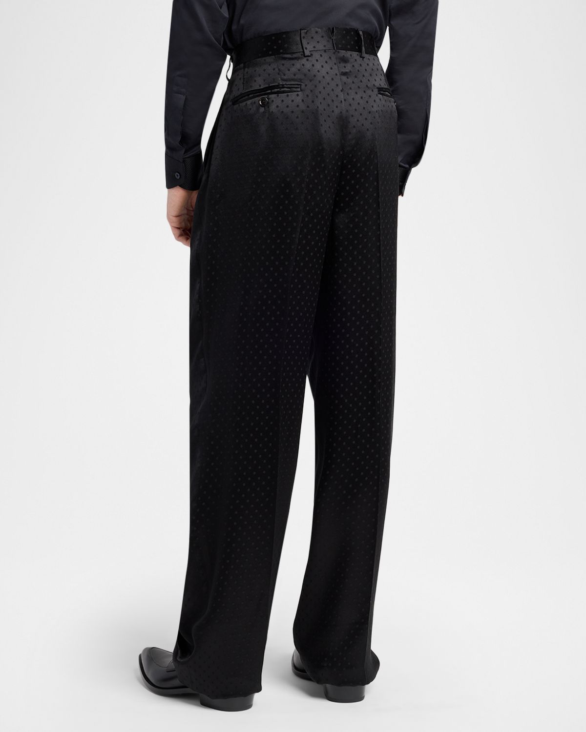 TOM FORD Men 's Satin Polka Dot Jacquard Double-Pleated Pants | Thumbnail 5 TOM FORD Men 's Satin Polka Dot Jacquard Double-Pleated Pants | Thumbnail 5