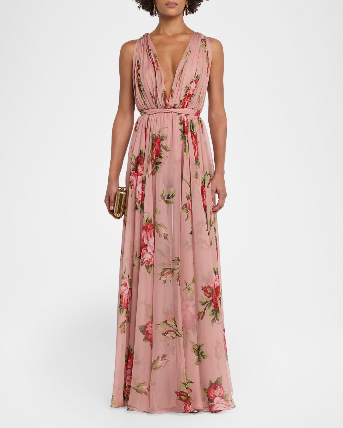 Dolce & Gabbana Rose Bouquet-Print Chiffon Dress