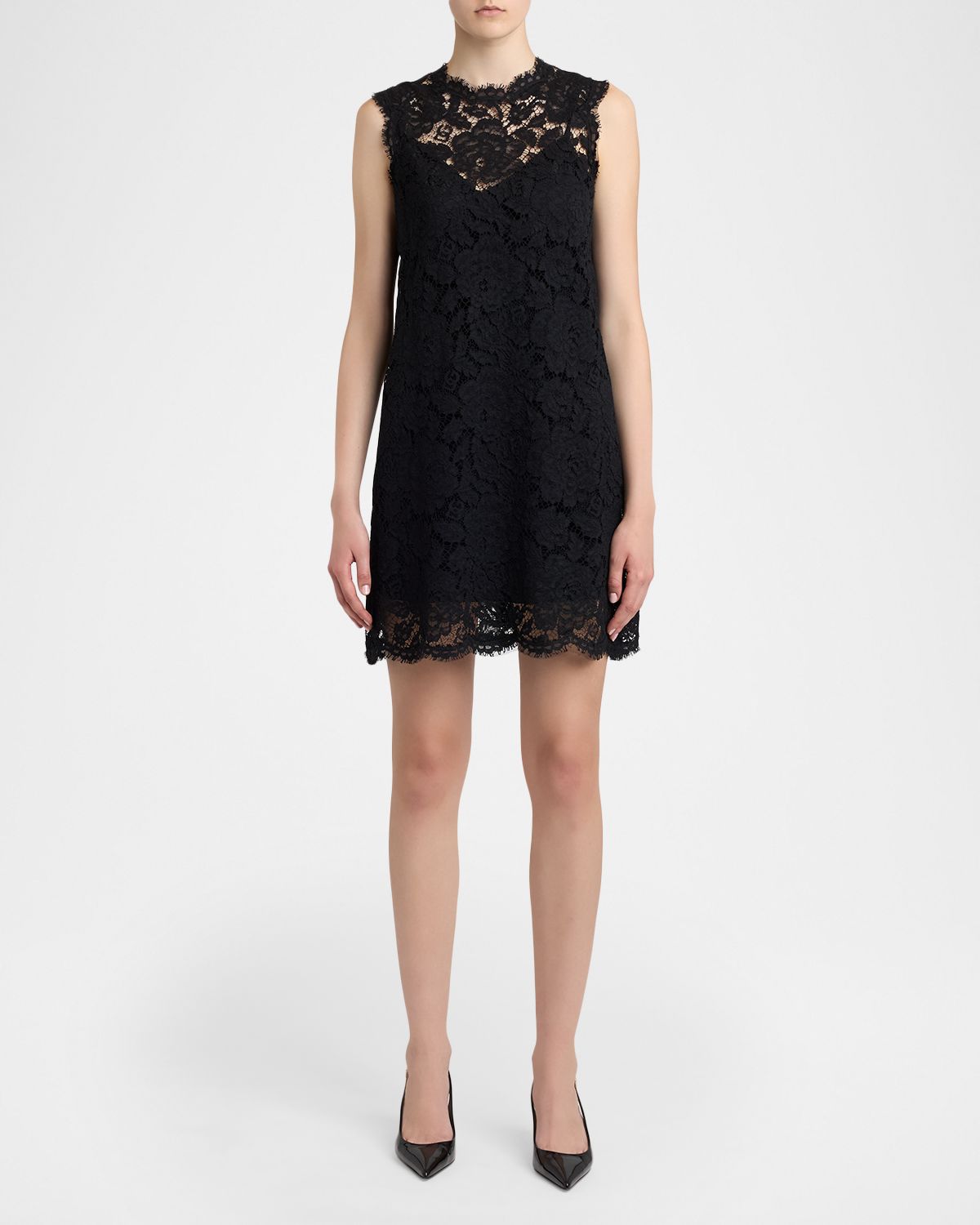 Dolce & Gabbana Sleeveless Floral Lace A-Line Dress