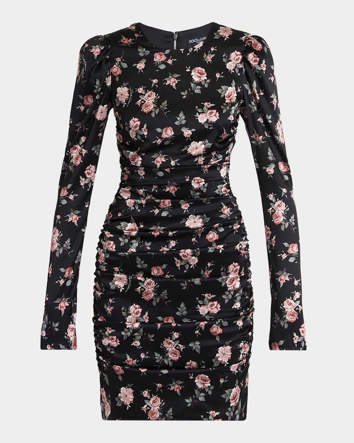 Dolce & Gabbana Small Rose Bouquets-Print Long Satin Dress