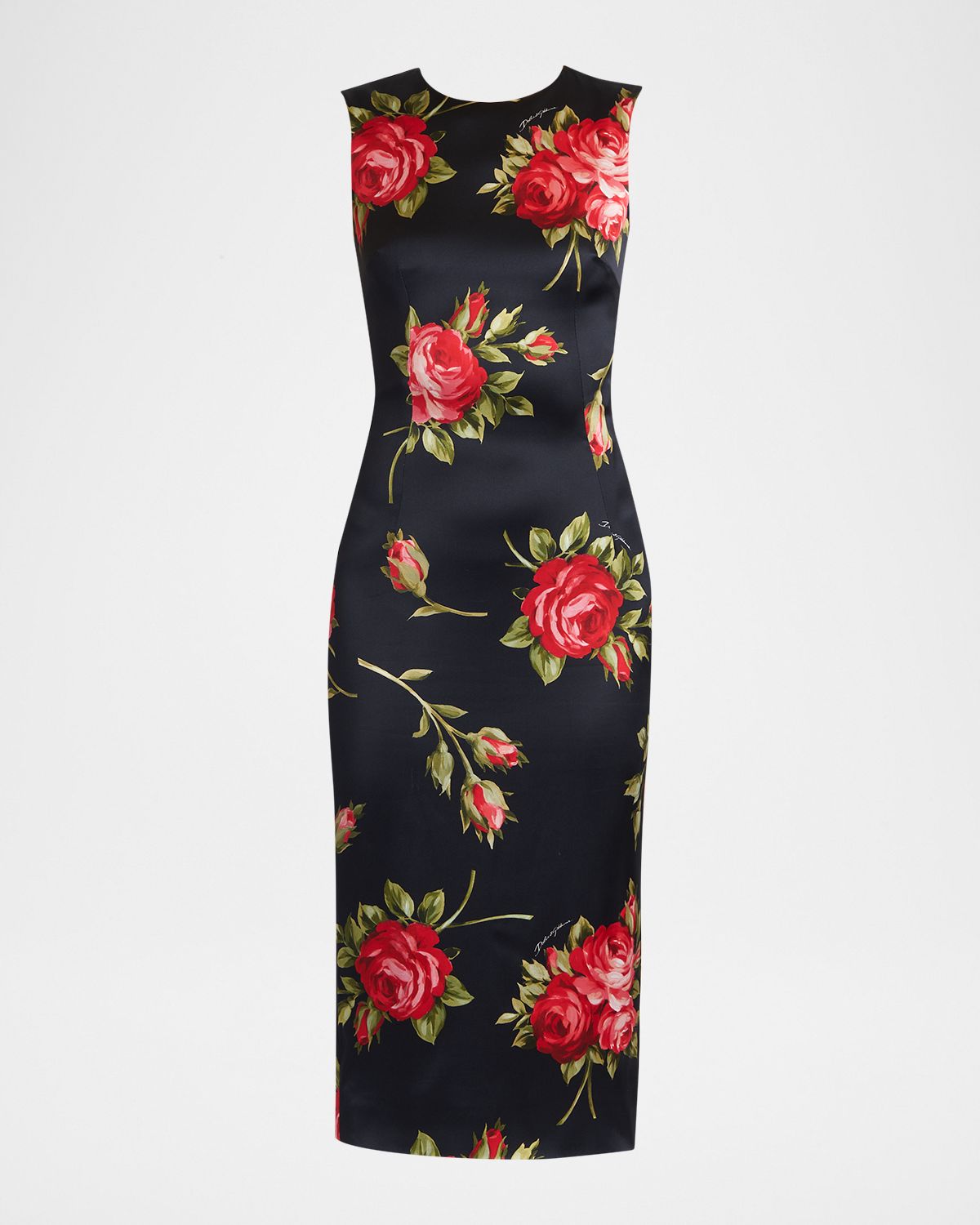 Dolce & Gabbana Rose Bouquet-Print Sheath Midi Dress