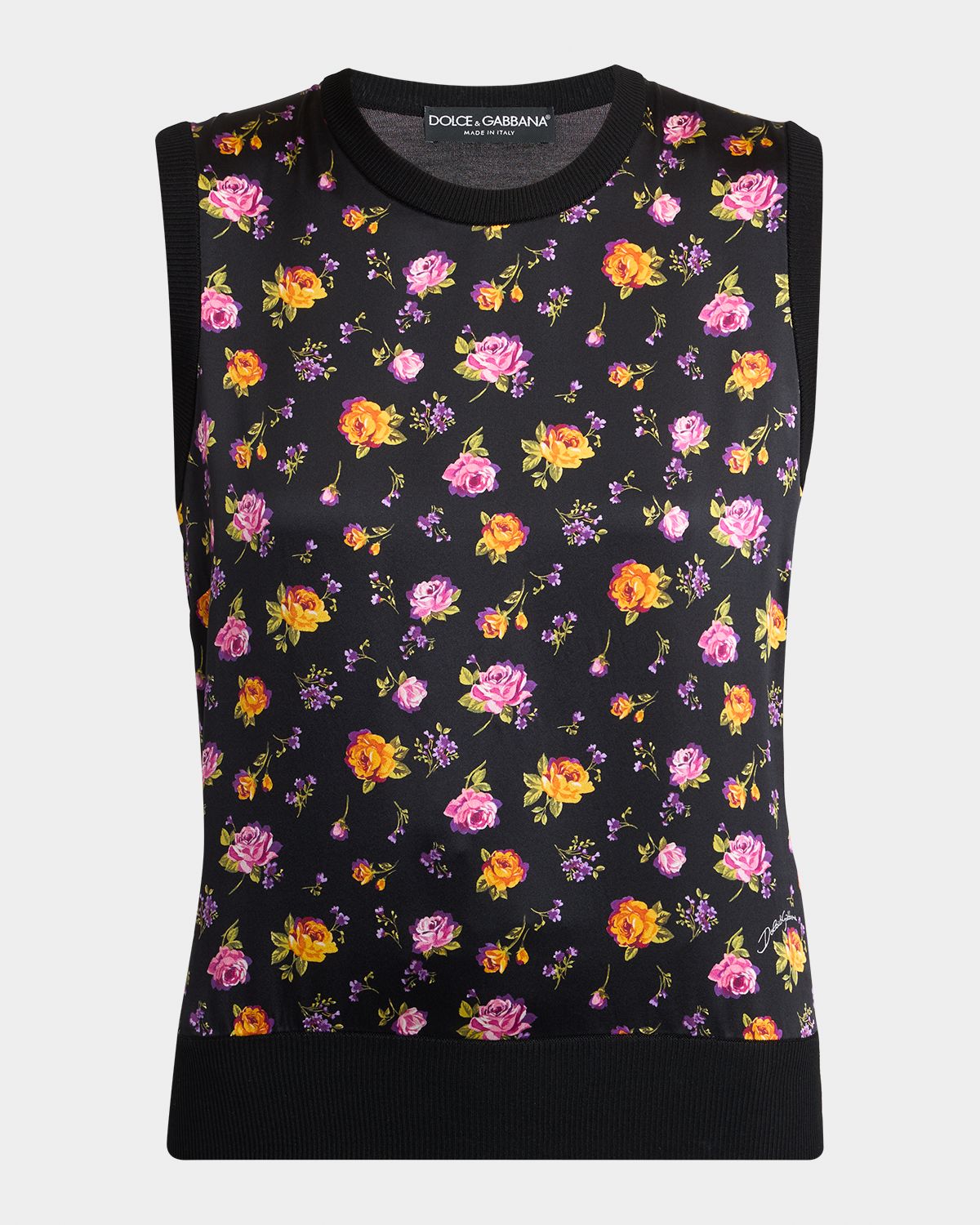 Dolce & Gabbana Small Rose Bouquets-Print Silk Tank Top | Thumbnail 6