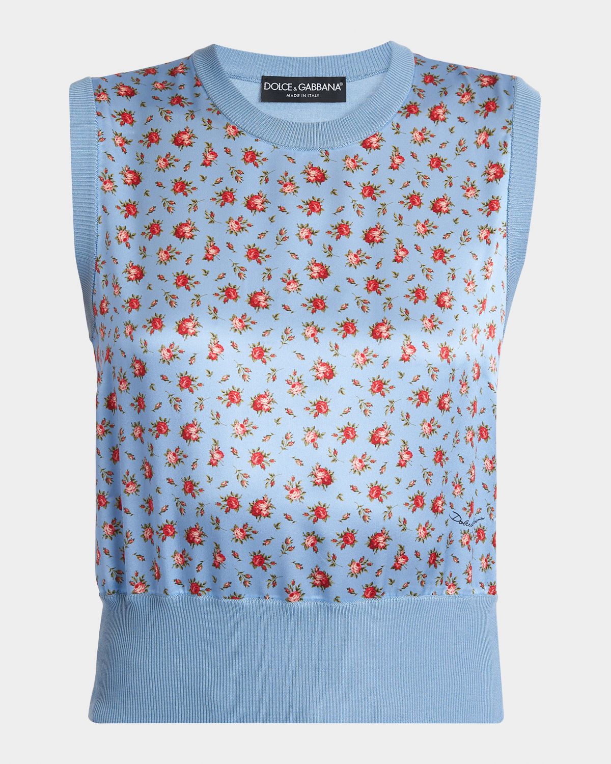 Dolce & Gabbana Small Rose Bouquets-Print Silk Tank Top