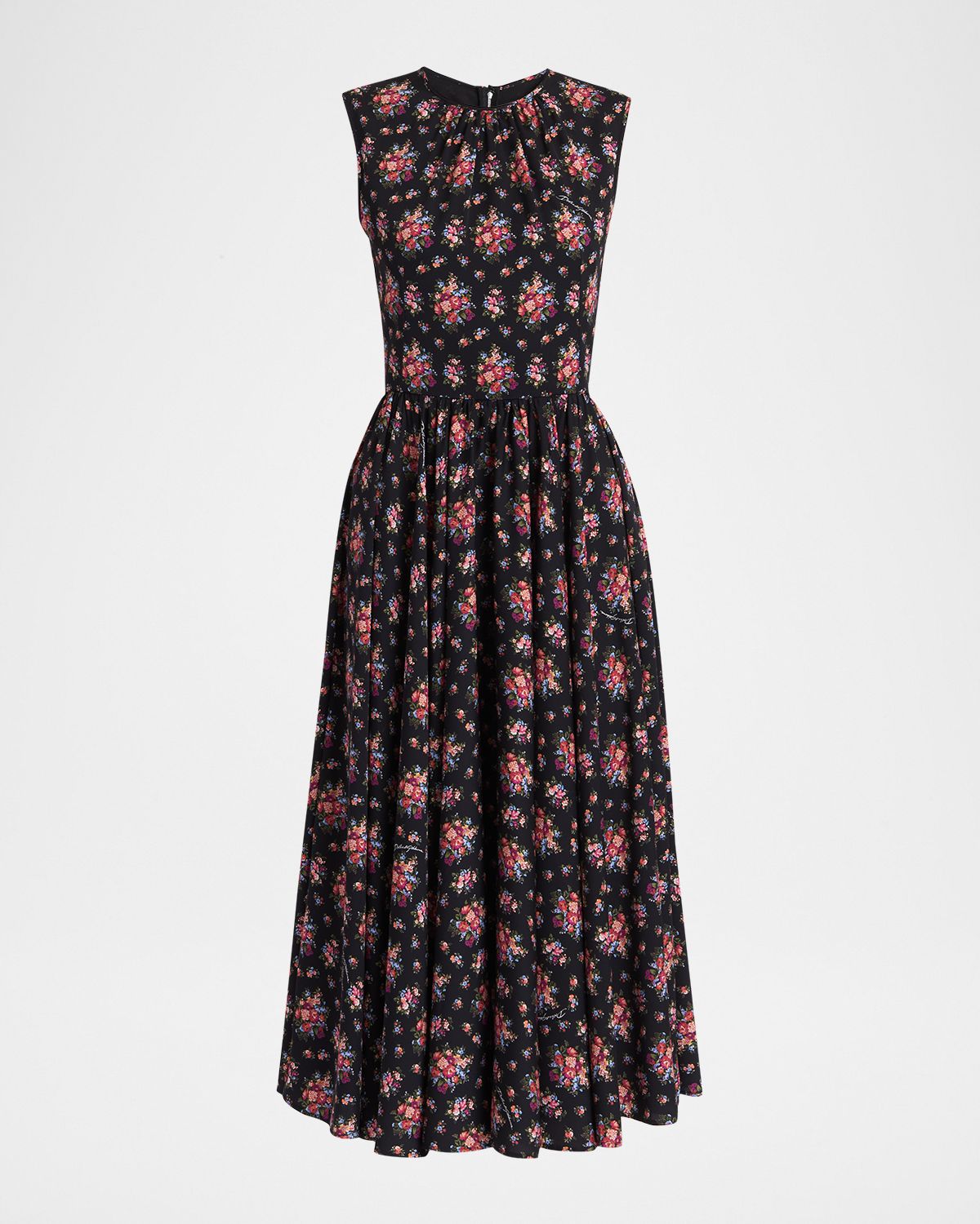 Dolce & Gabbana Small Rose Bouquets-Print Sleeveless Midi Dress