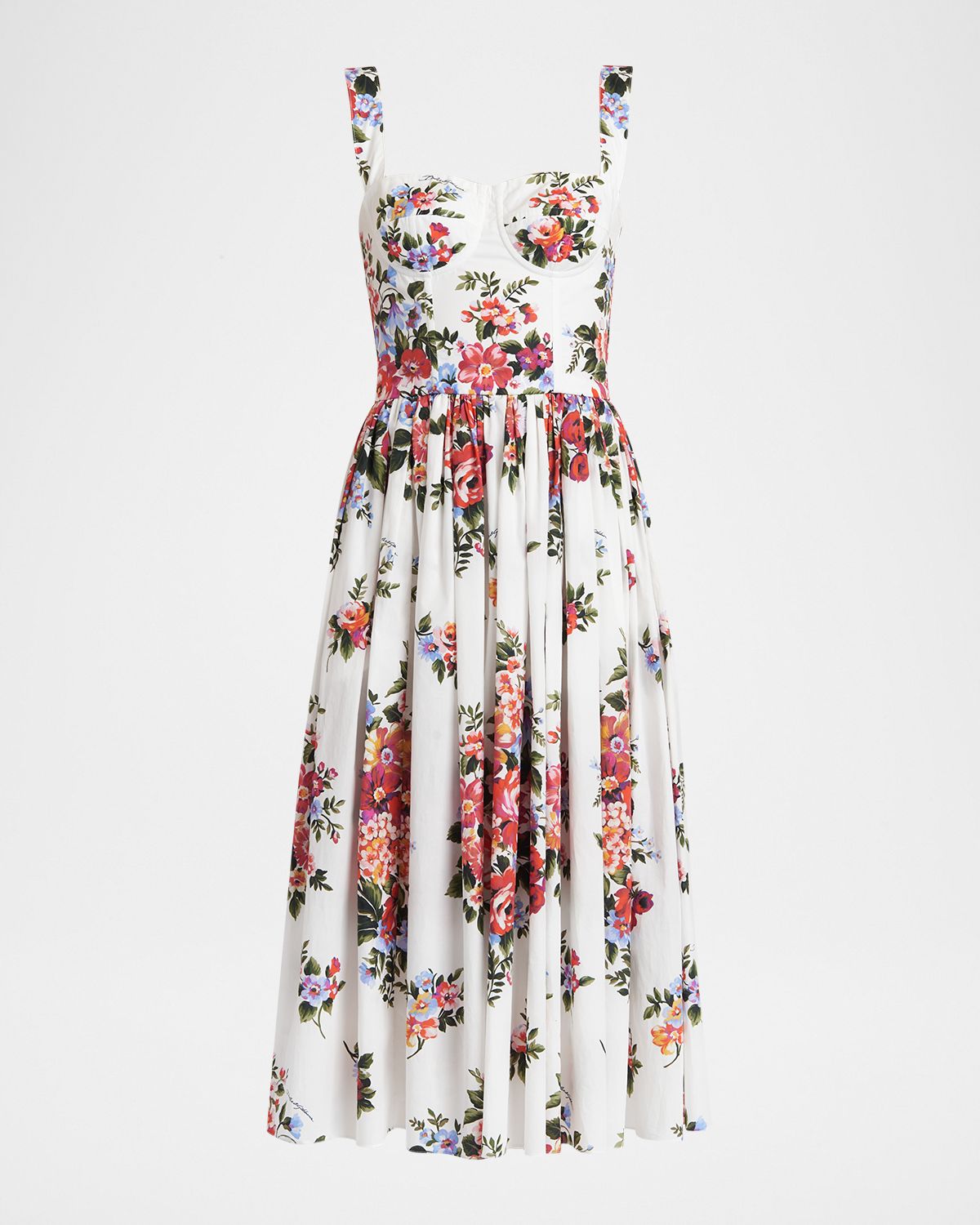 Dolce & Gabbana Floral-Print Sleeveless Bustier Midi Dress