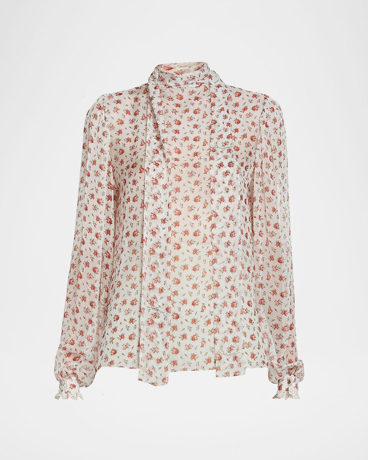 Dolce & Gabbana Floral Tie-Neck Chiffon Blouse