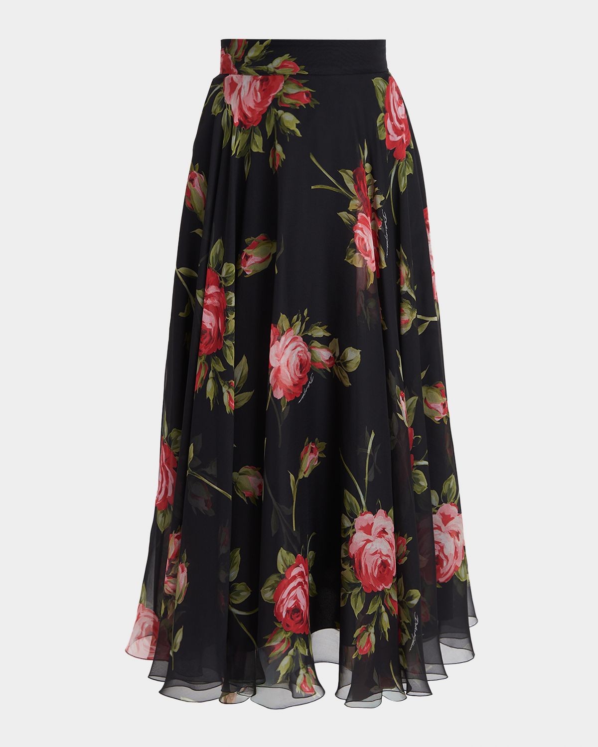 Dolce & Gabbana Rose-Print Overlay Midi Silk Skirt