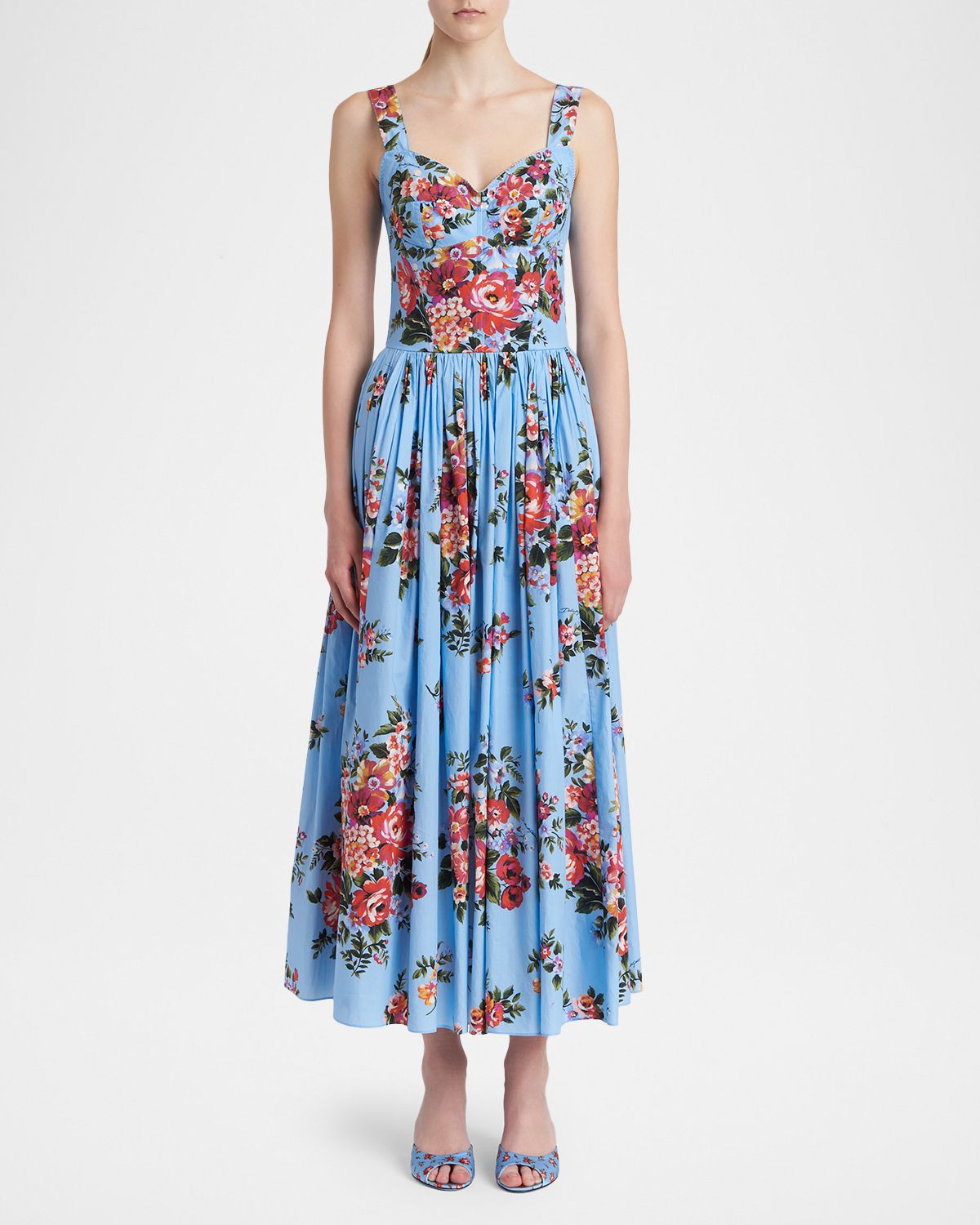 Dolce & Gabbana Floral Cotton Poplin Corset Midi Dress