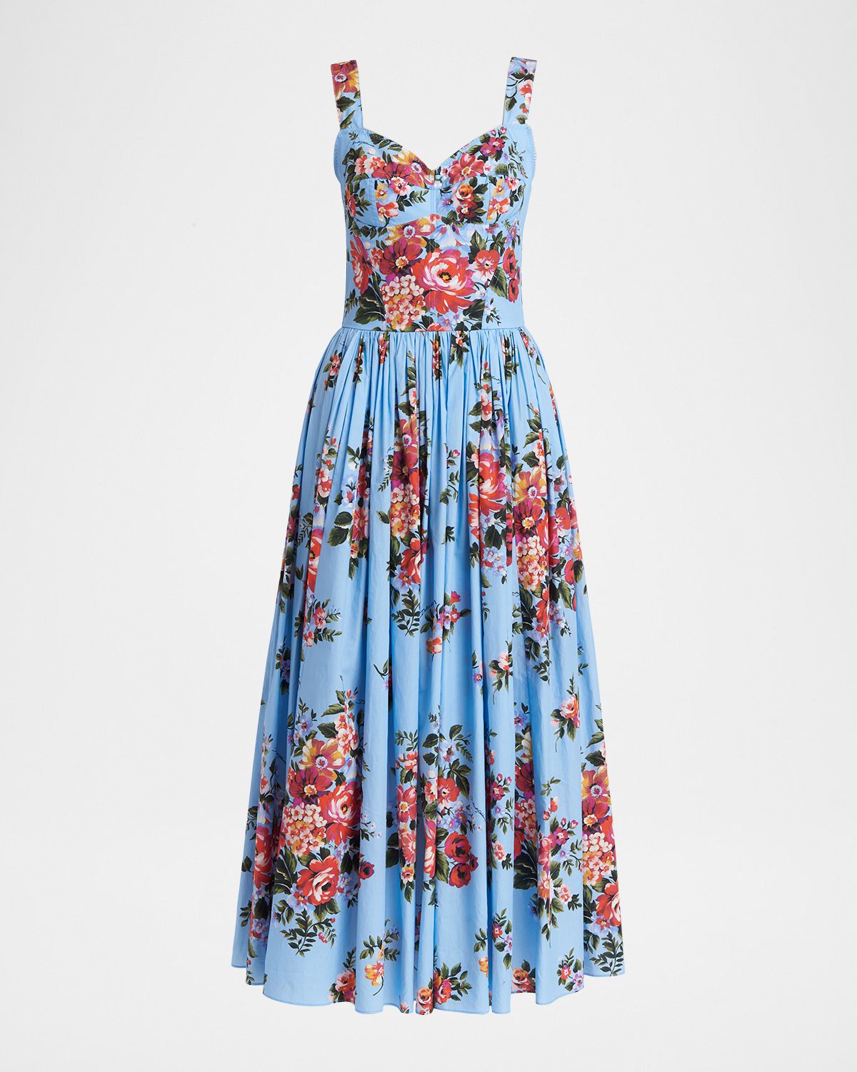 Dolce & Gabbana Floral Cotton Poplin Corset Midi Dress