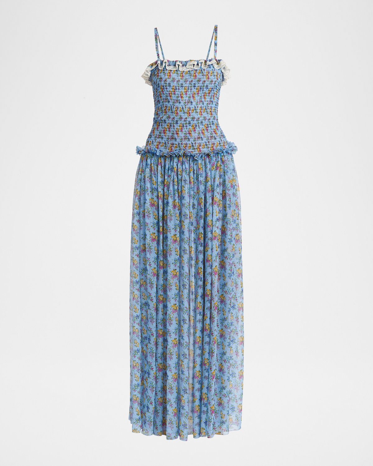 Dolce & Gabbana Floral Smocked Chiffon Sleeveless Maxi Dress