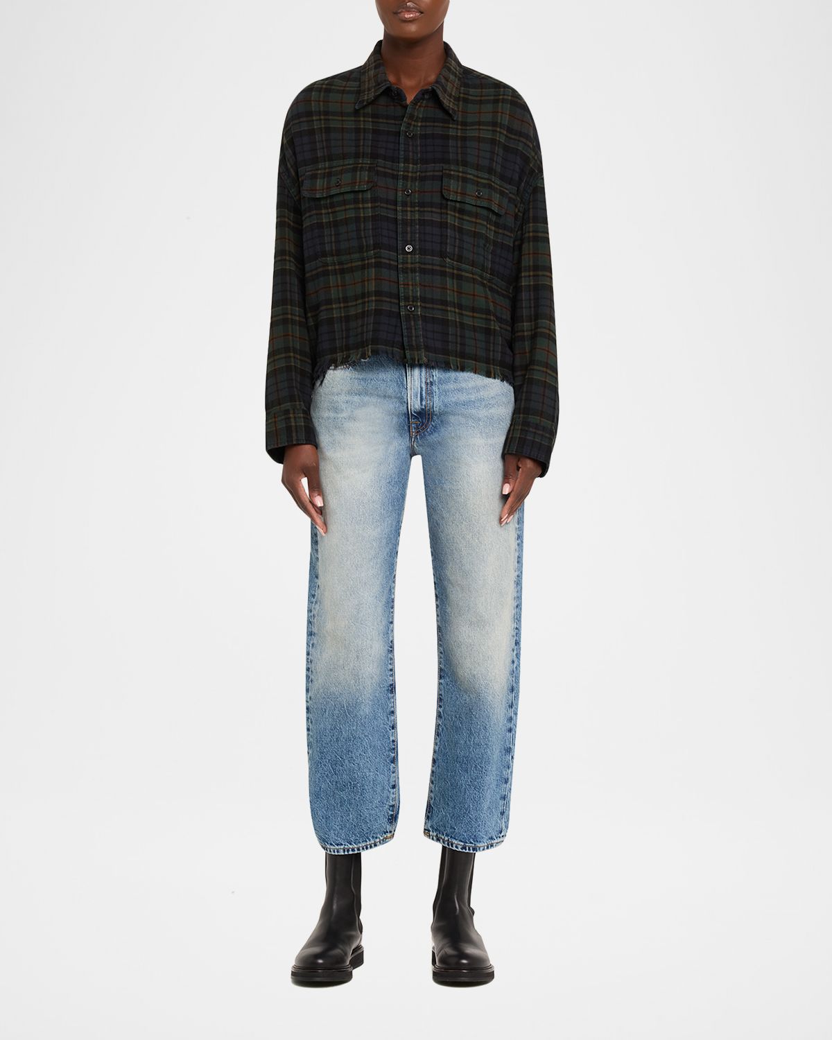 R13 Cropped Plaid Work Shirt