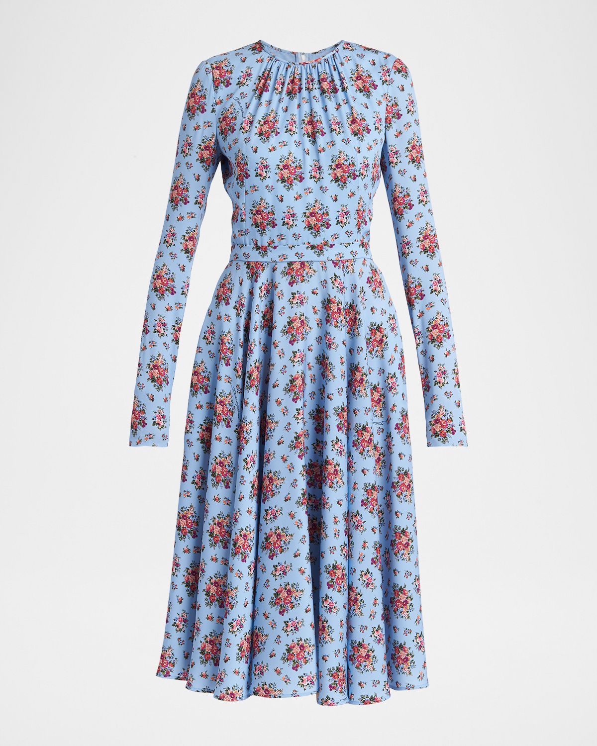 Dolce & Gabbana Floral Silk Long-Sleeve Midi Dress