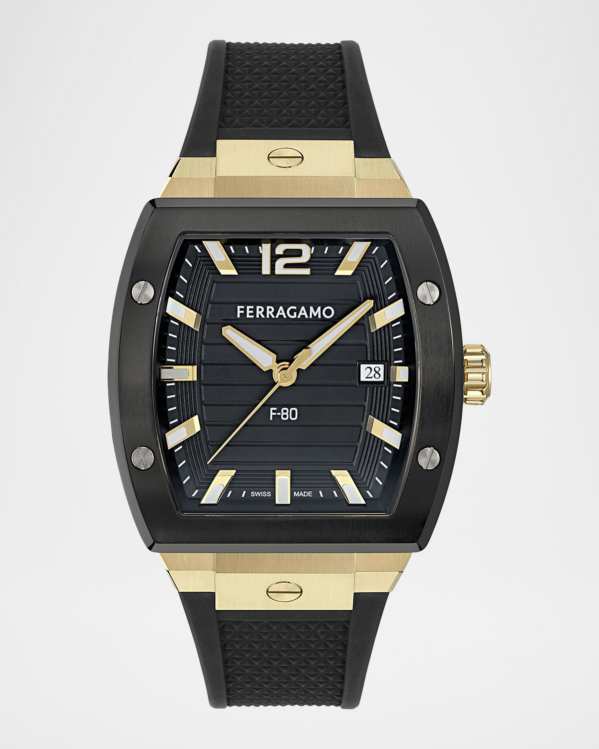 Ferragamo Men 's F80 42mm IP Yellow Gold PU-Strap Watch