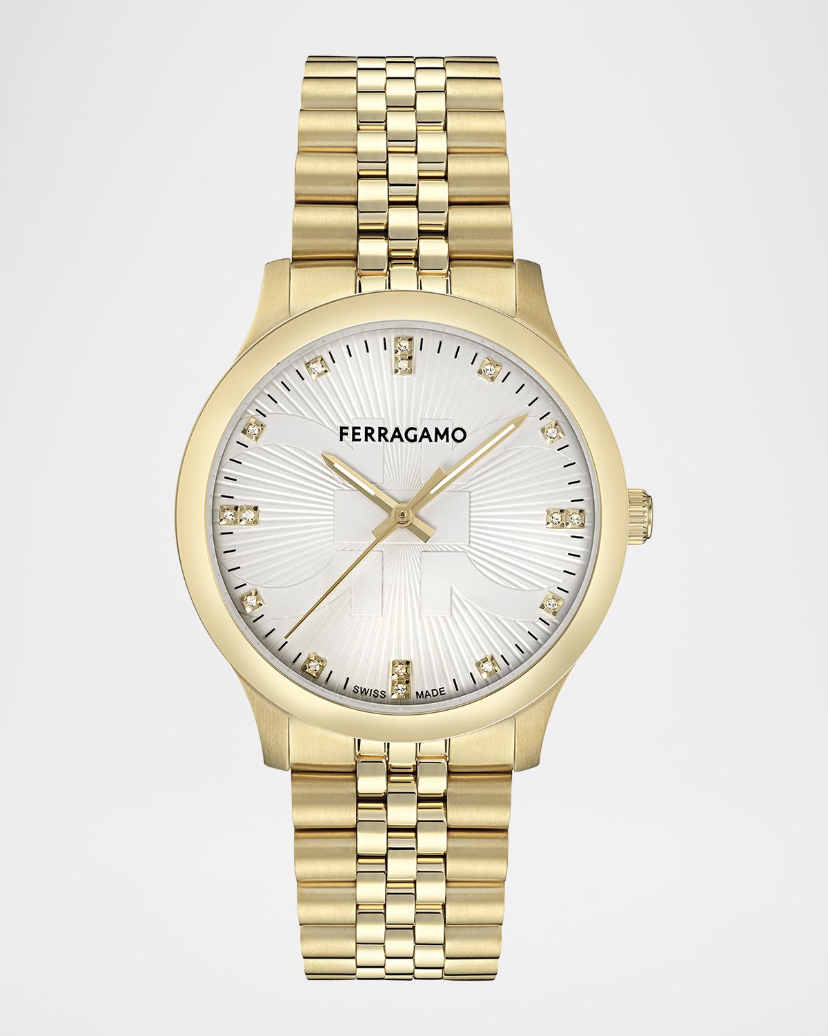 Ferragamo Men 's Ren 40mm IP Yelow Gold Bracelet Watch with Diamonds