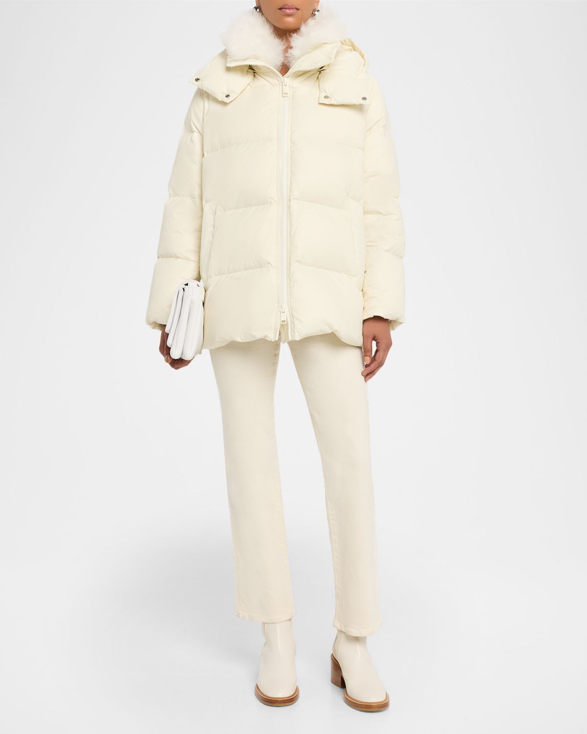 Yves Salomon Down Jacket with Removable Hood & Shearling Trim | Thumbnail 5 Yves Salomon Down Jacket with Removable Hood & Shearling Trim | Thumbnail 5