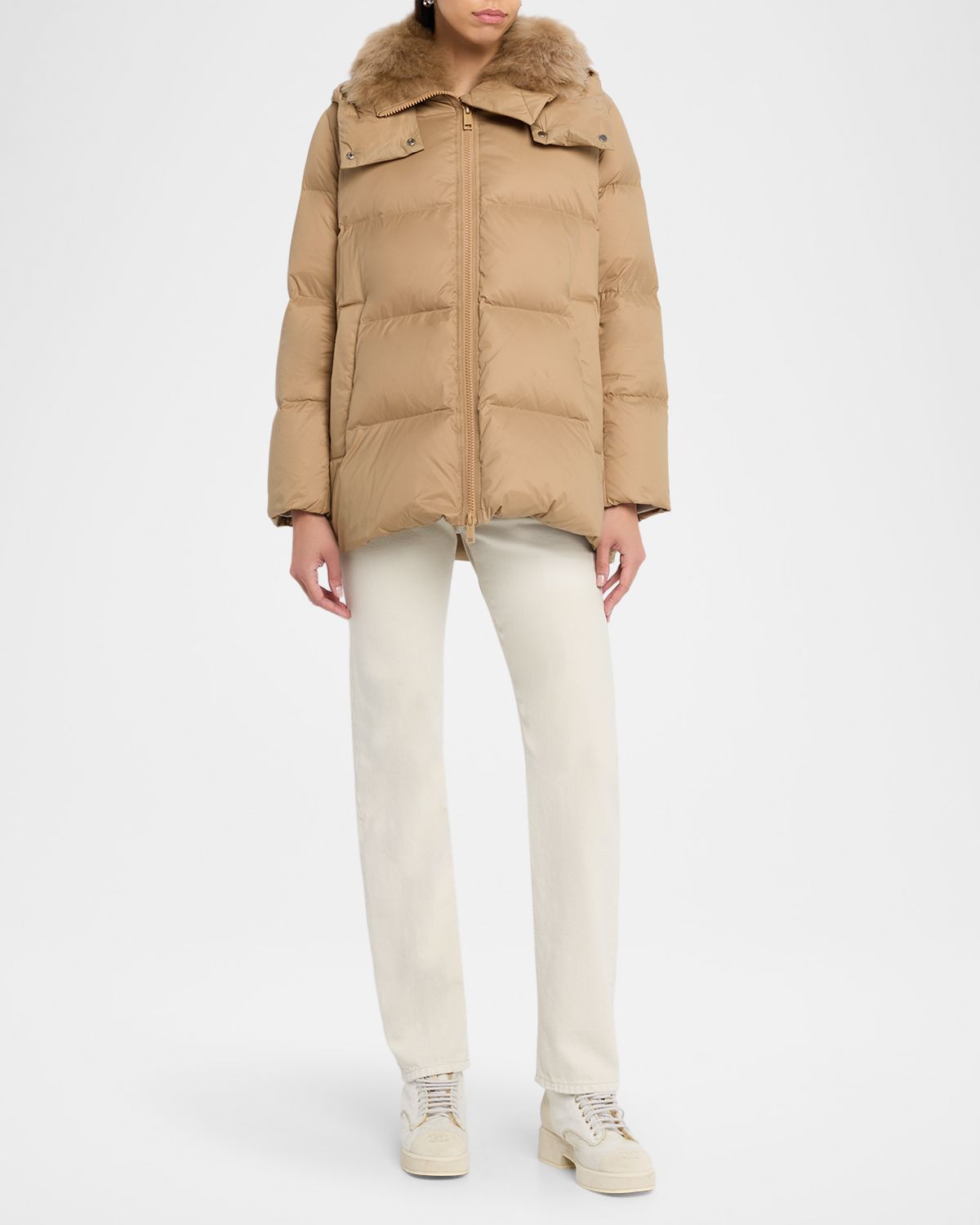 Yves Salomon Down Jacket with Removable Hood & Shearling Trim | Thumbnail 5
